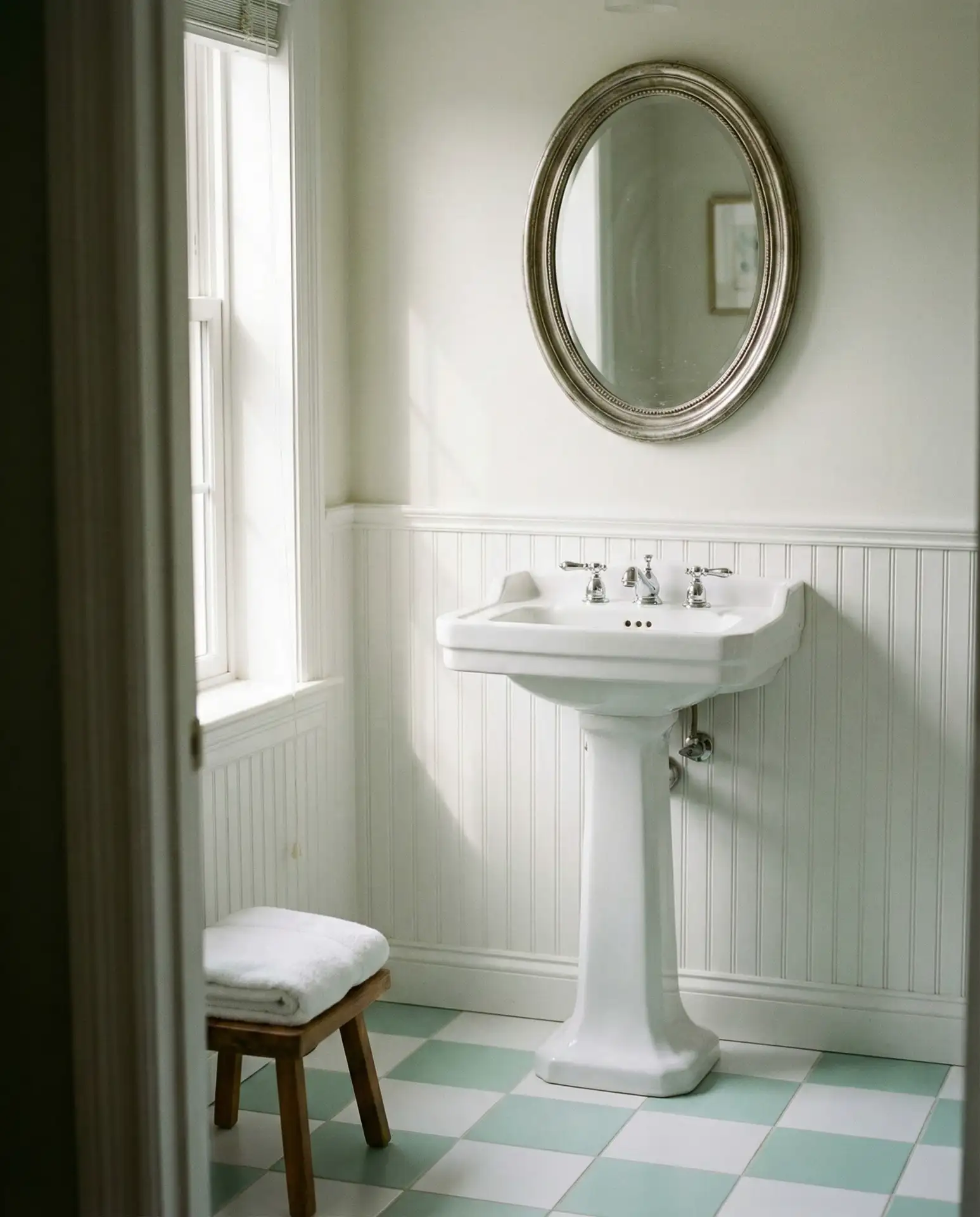 Pale Green and White Checkerboard Floor 2