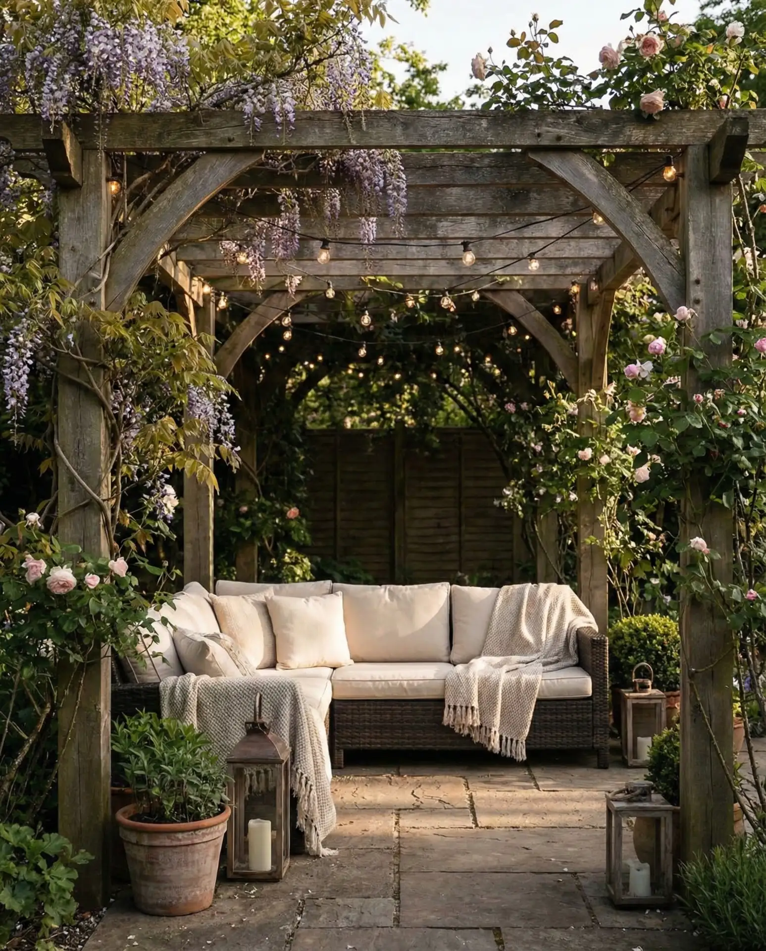 Pergola-Shaded Lounge Setup 2