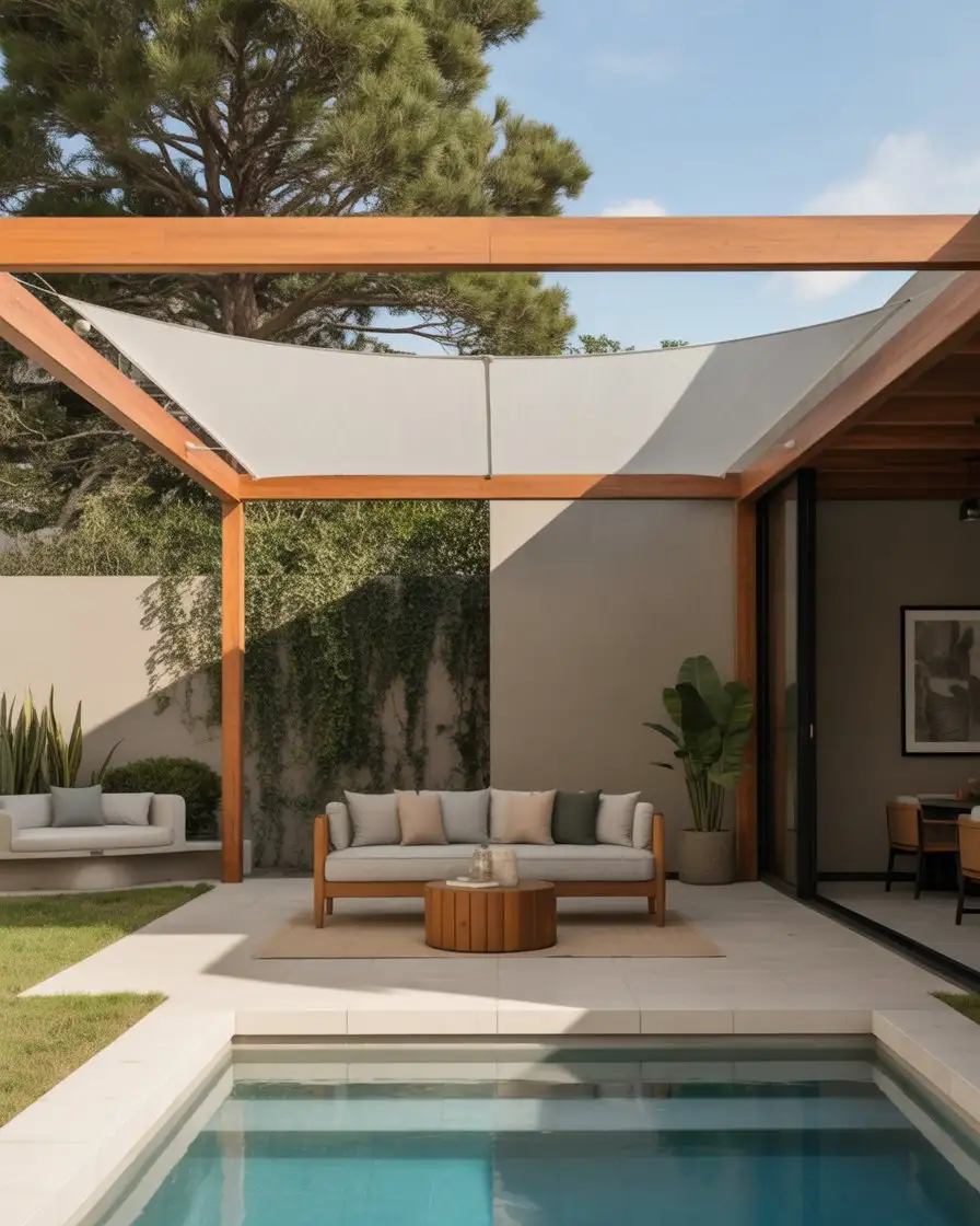 Pergola with Retractable Shade Sails 1