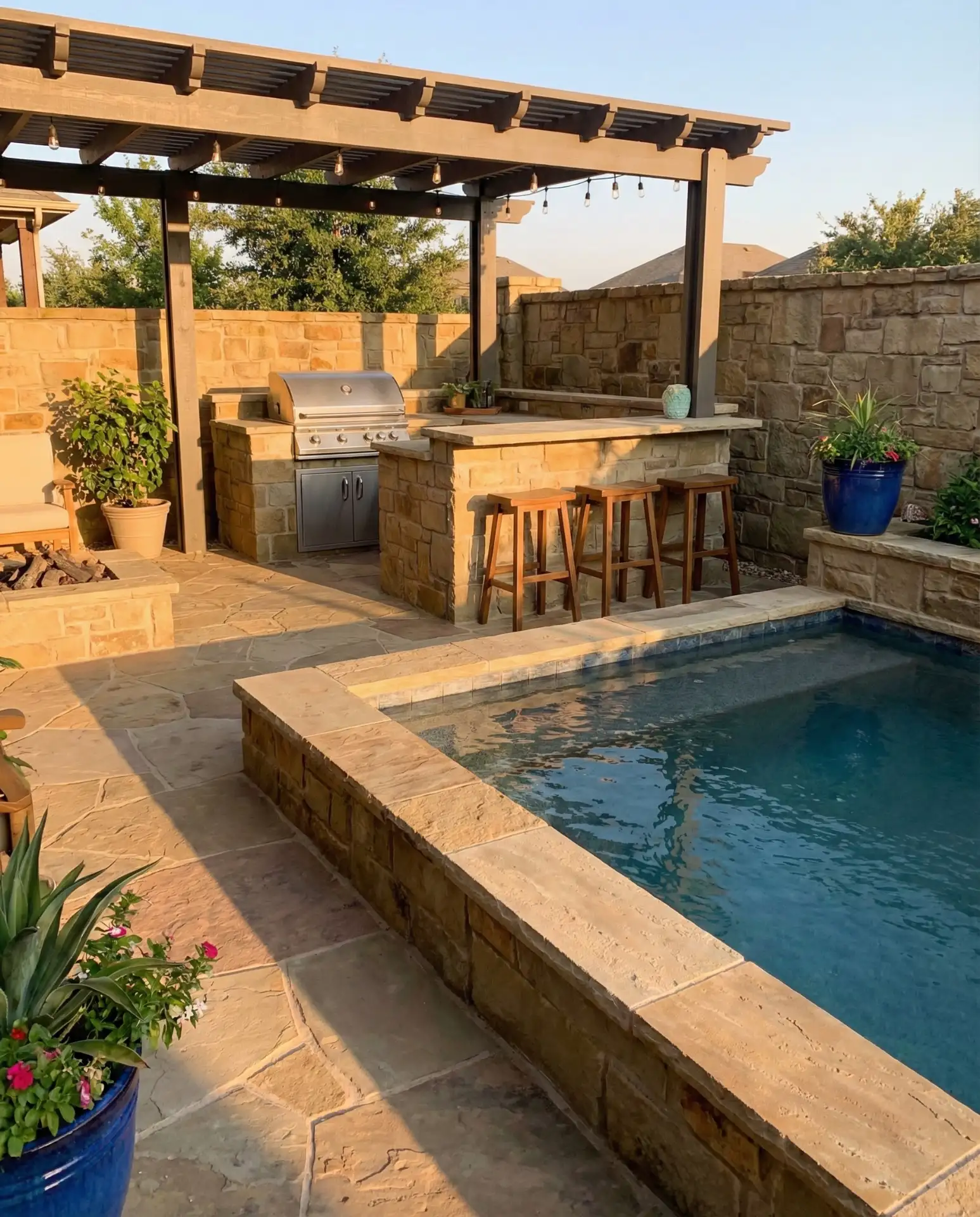 Pool-with-Built-In-BBQ-and-Outdoor-Kitchen 2