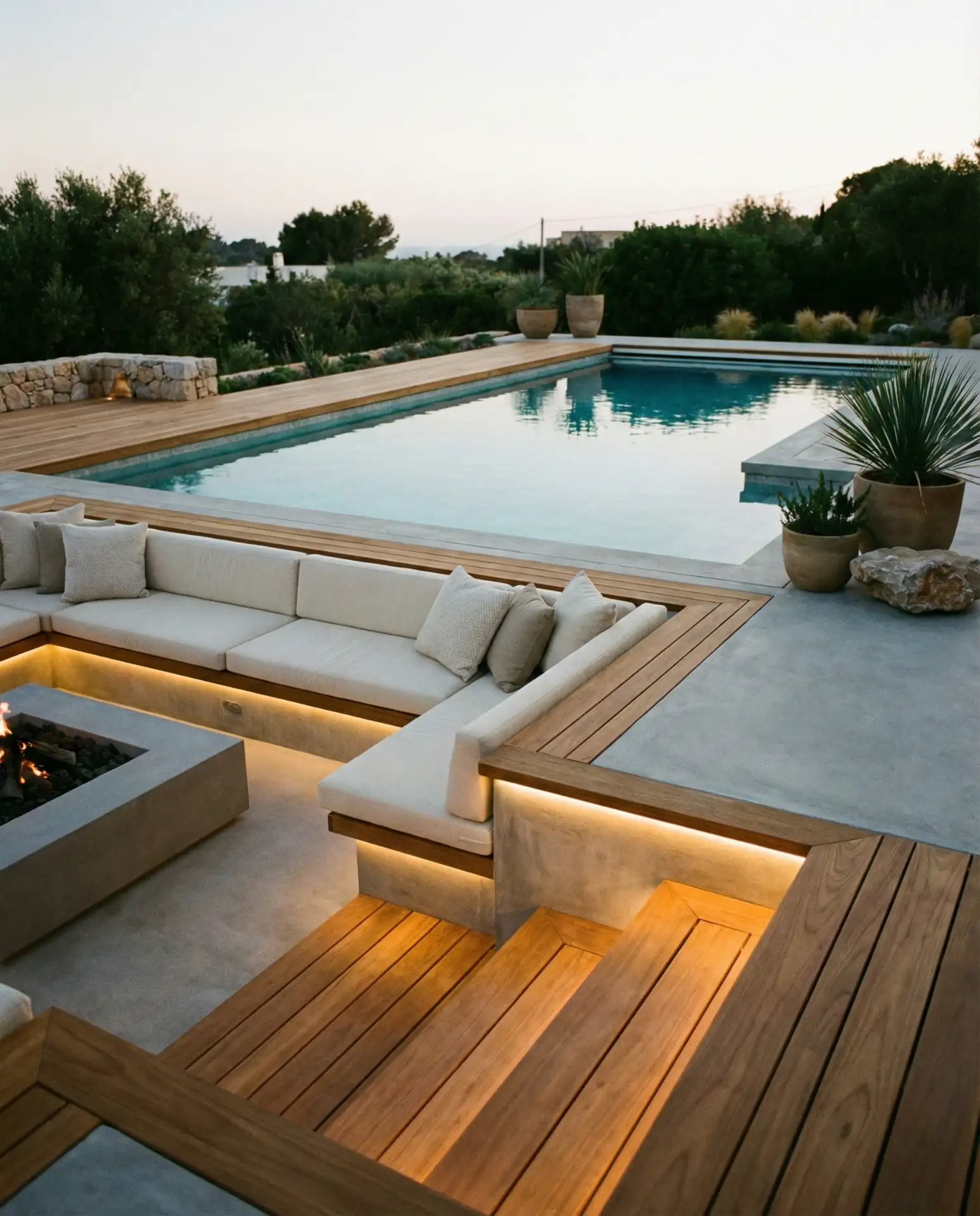 Pool with Sunken Lounge and Cushioned Seating 1