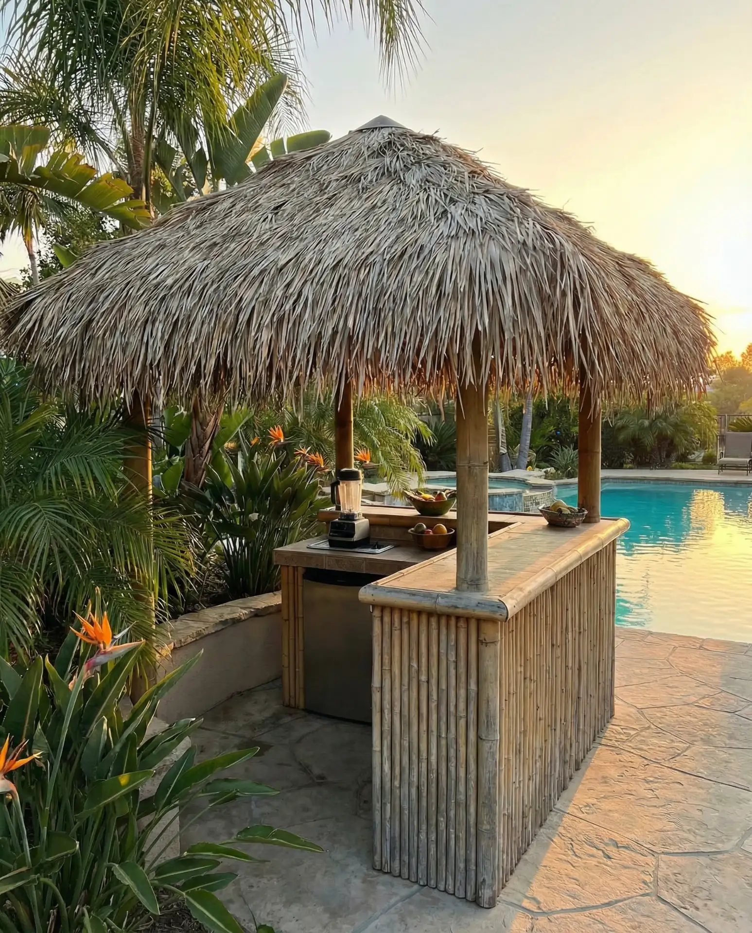 Poolside Tiki Bar Kitchen with Thatched Roof 1