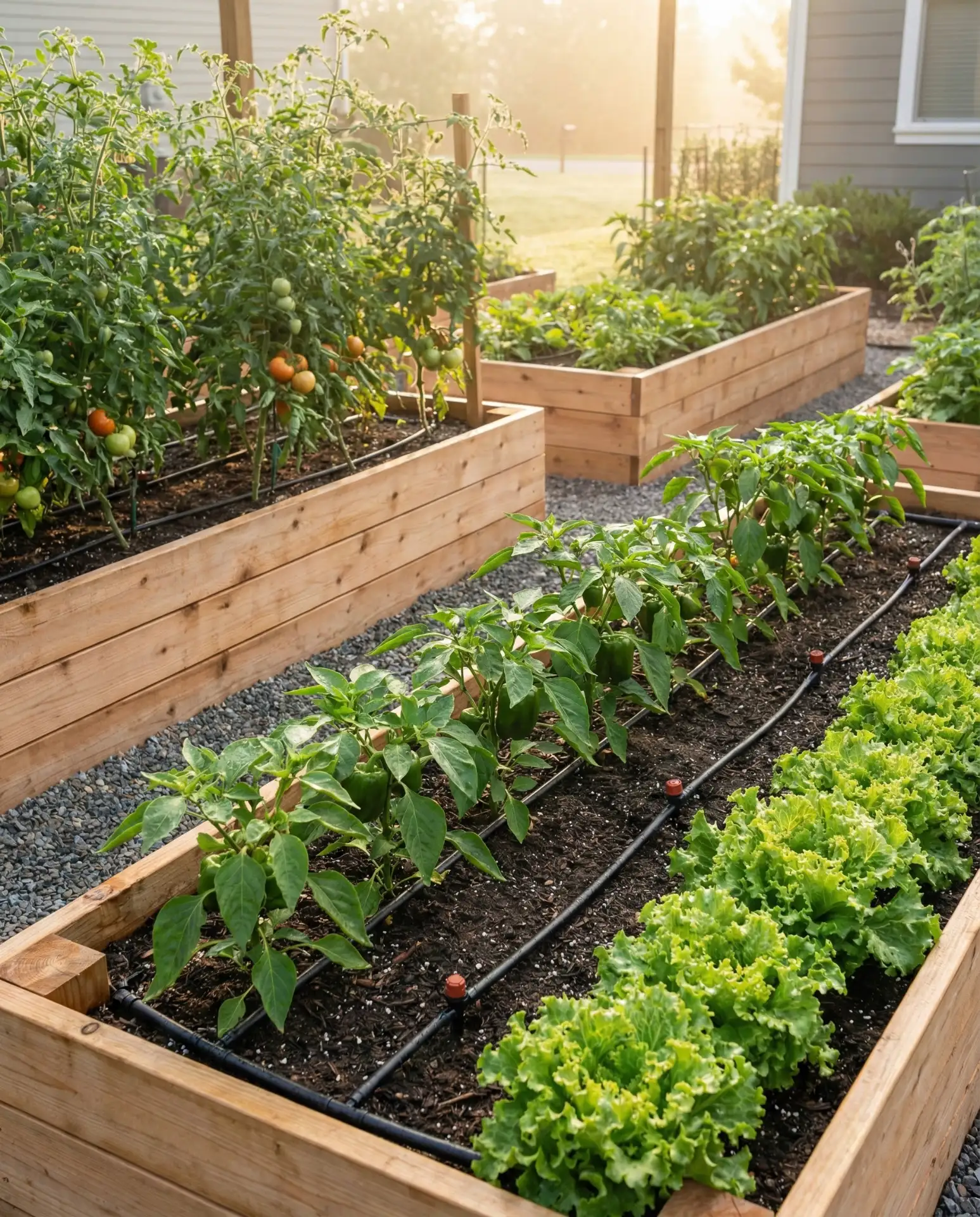 Raised Cedar Bed Garden with Drip Irrigation
