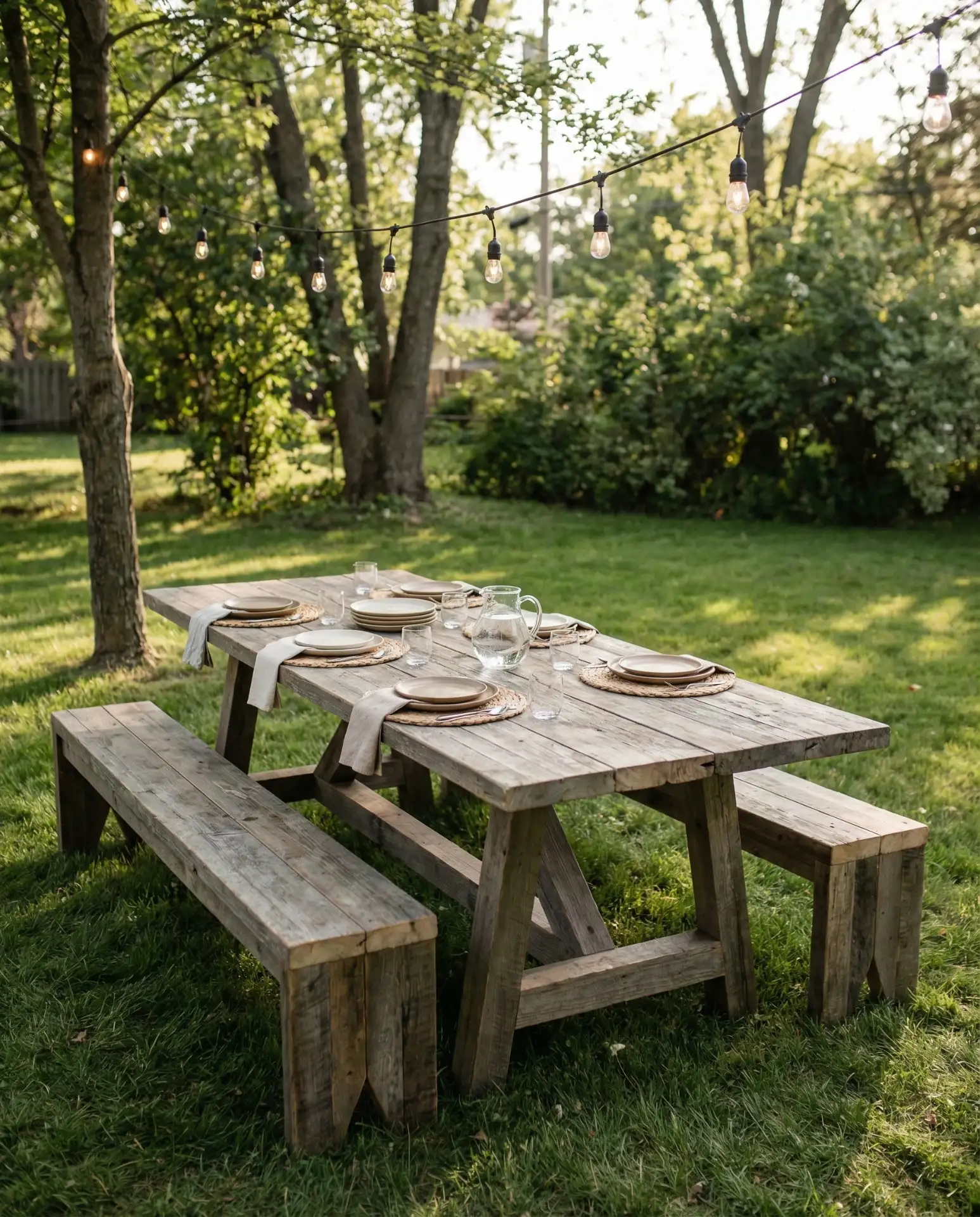 Reclaimed Wood Picnic Table with Attached Benches 1