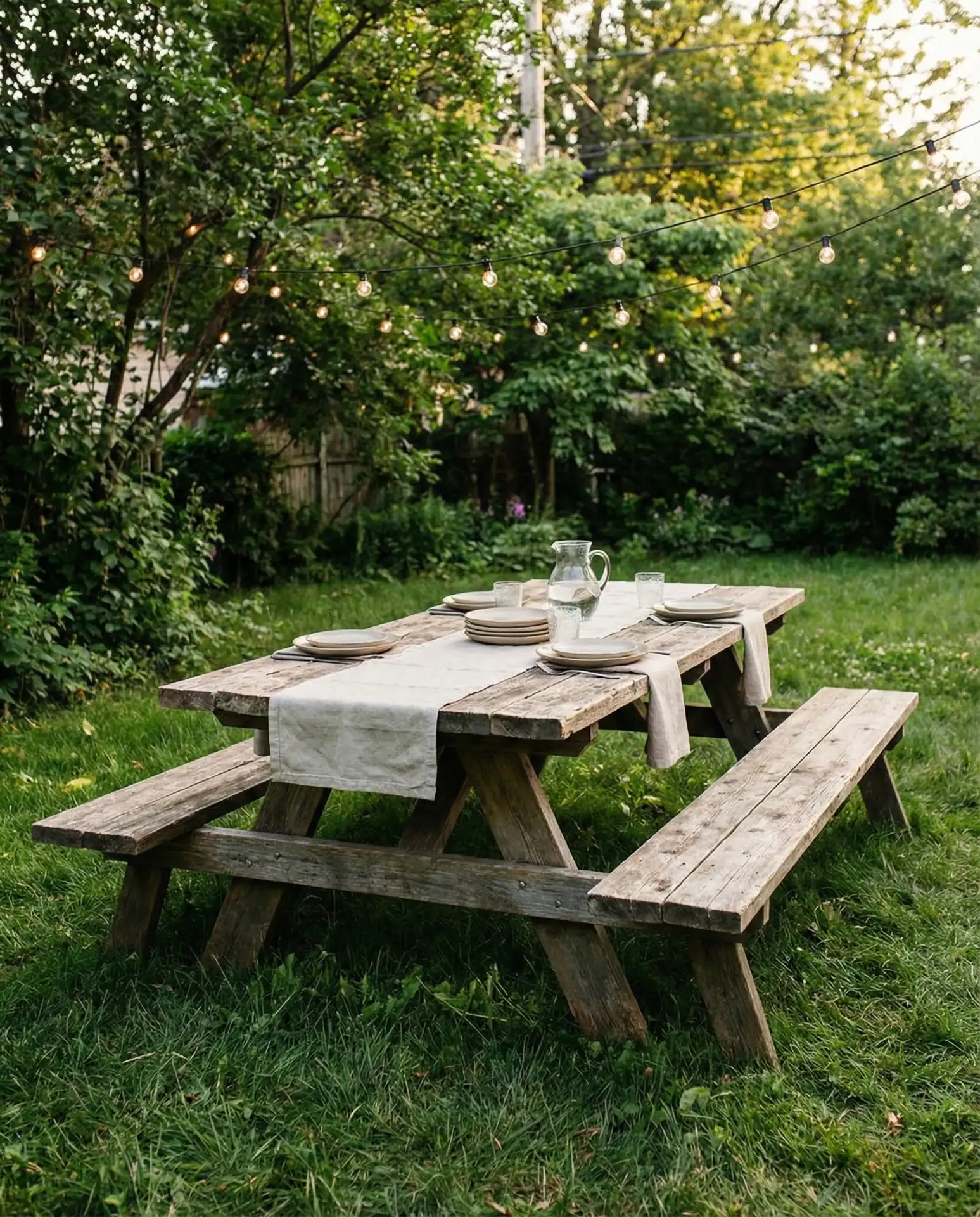 Reclaimed Wood Picnic Table with Attached Benches 2