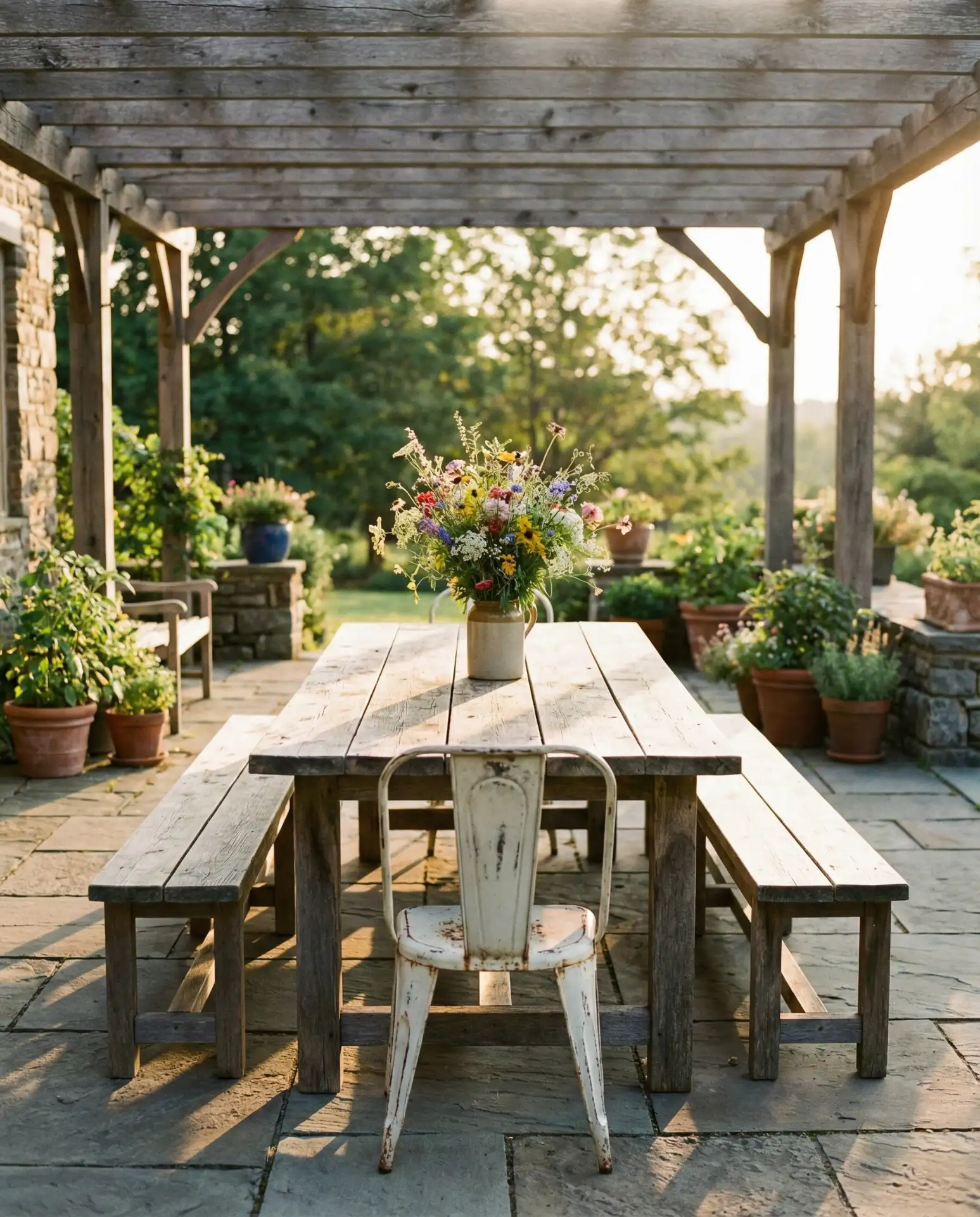 Reclaimed Wood Table with Bench Seating