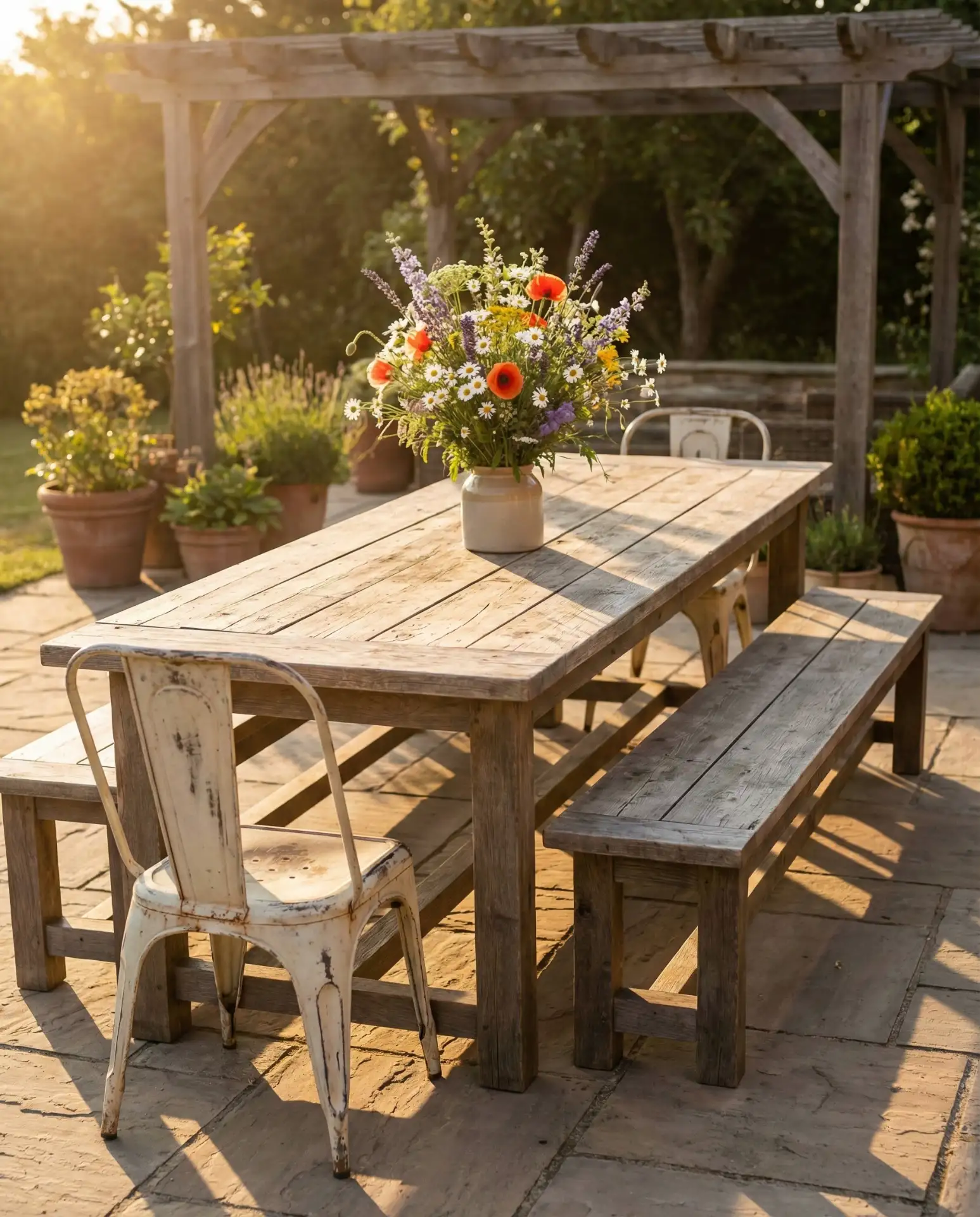 Reclaimed Wood Table with Bench Seating