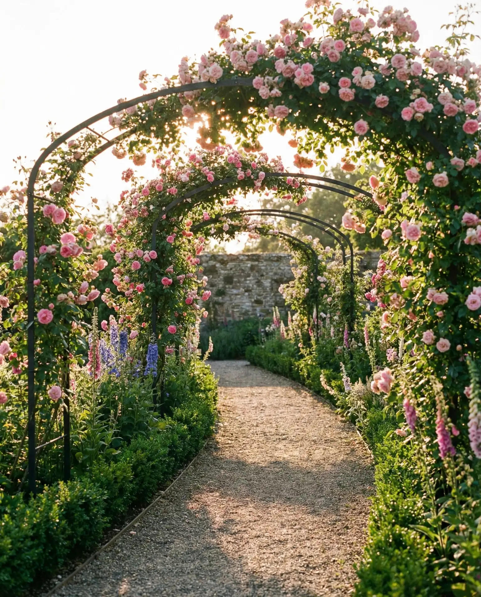 Rose Garden Pathway with Arched Arbors 1