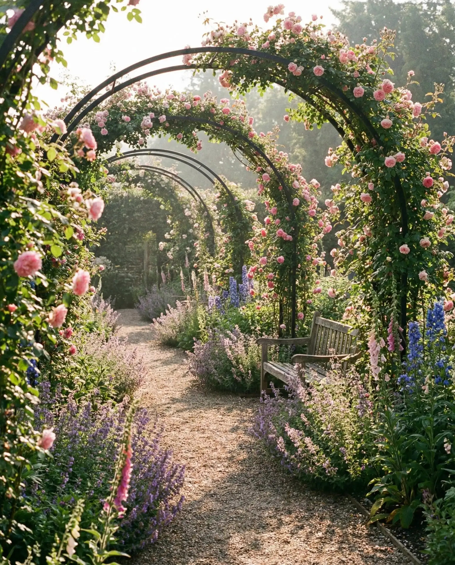 Rose Garden Pathway with Arched Arbors 2