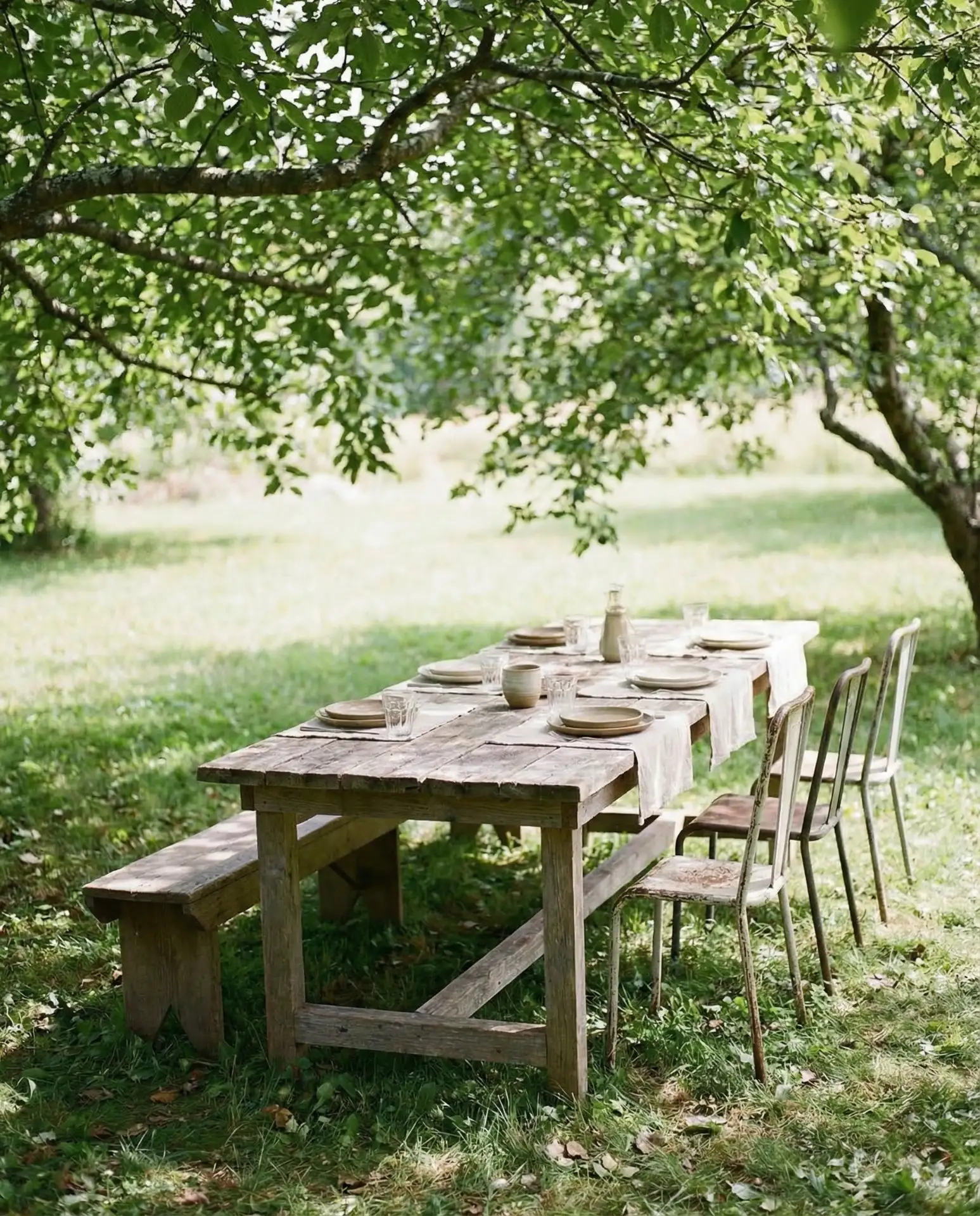 Rustic Farmhouse Table Under Oak Trees 2