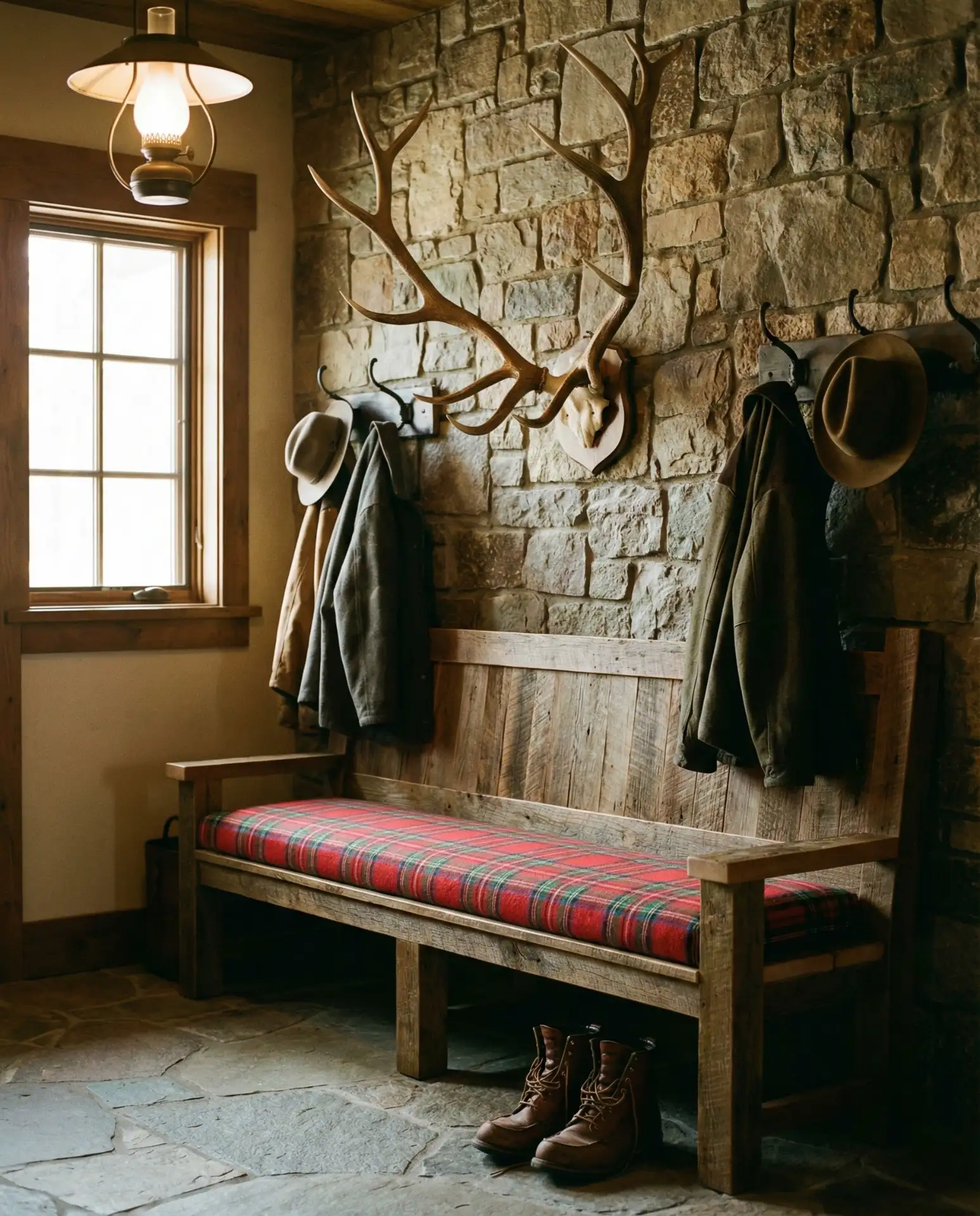 Rustic Lodge Entry with Antler Decor 1