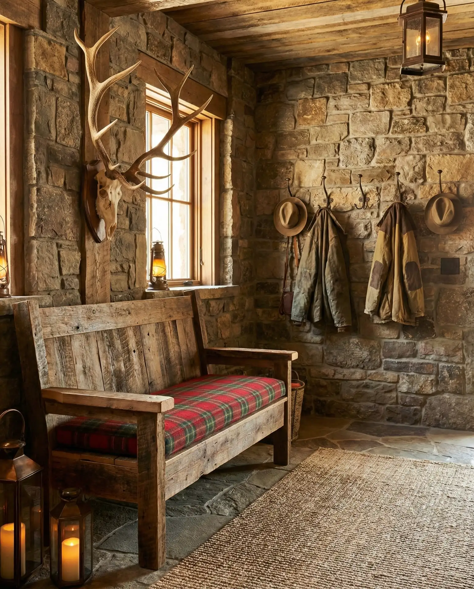 Rustic Lodge Entry with Antler Decor 2
