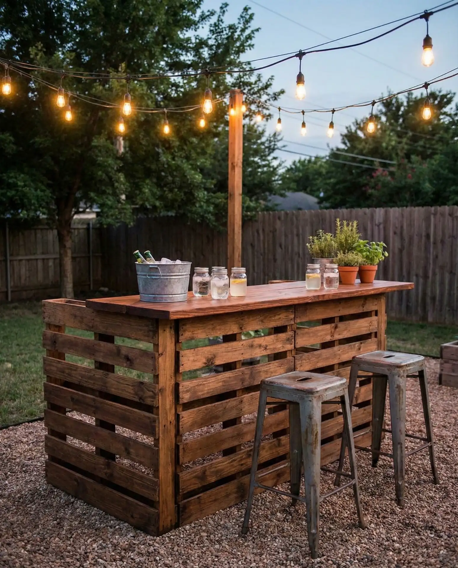 Rustic Pallet Bar with String Lights 2