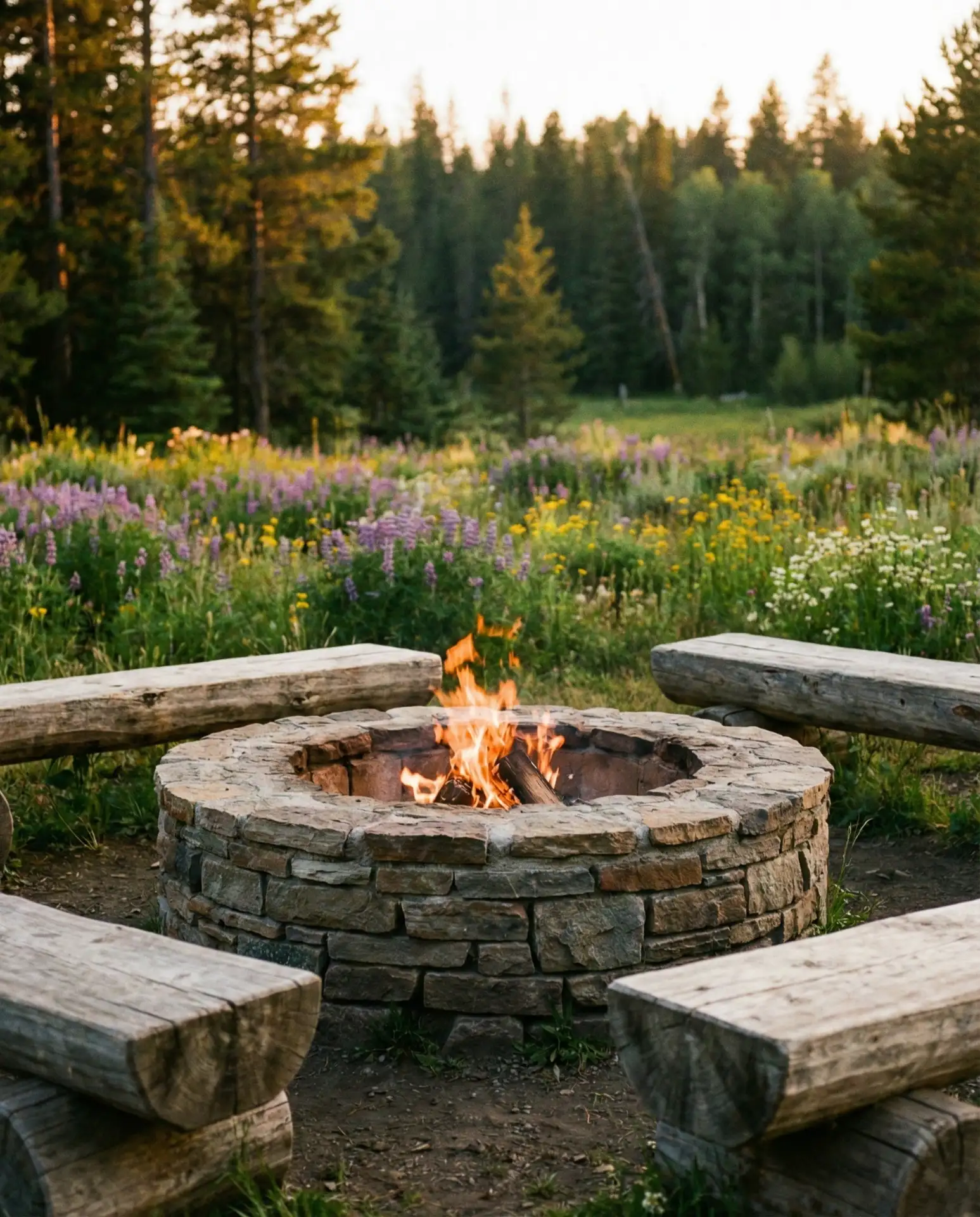 Rustic Stone Circle Fire Pit with Natural Seating 1