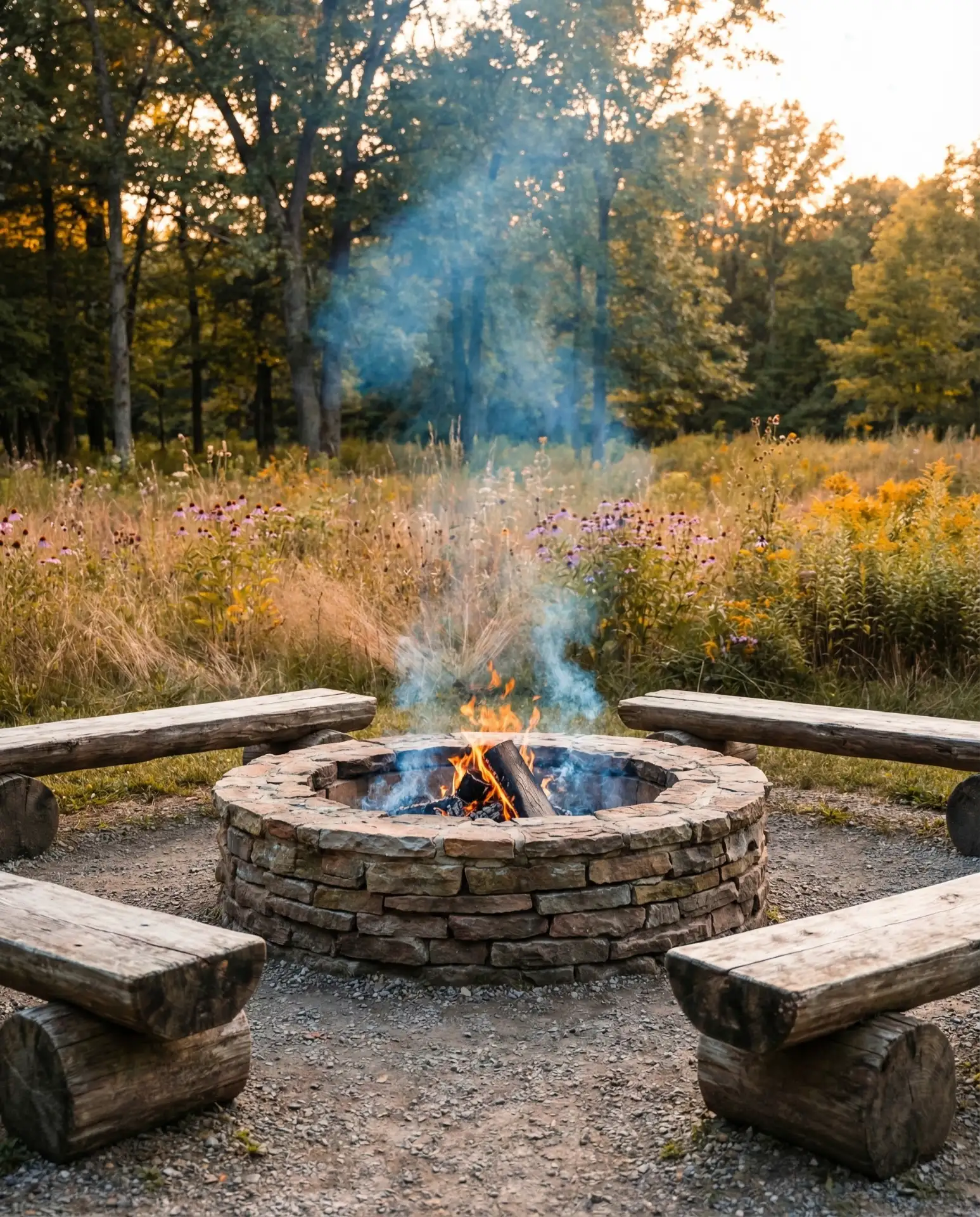 Rustic Stone Circle Fire Pit with Natural Seating 2