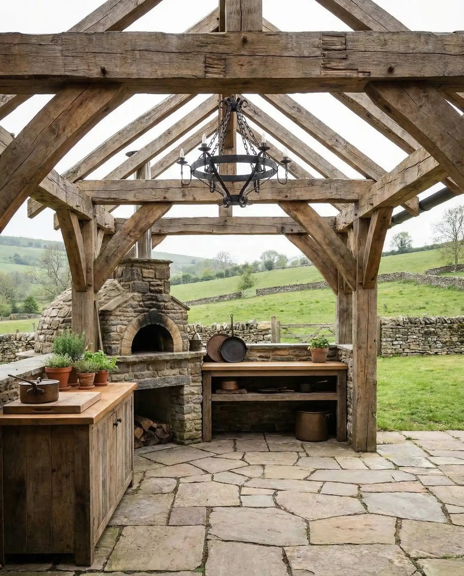 Rustic Timber Frame Kitchen with Stone Oven 1