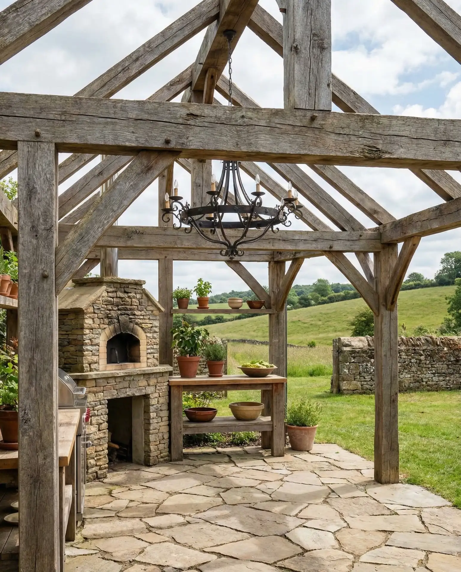 Rustic Timber Frame Kitchen with Stone Oven 2