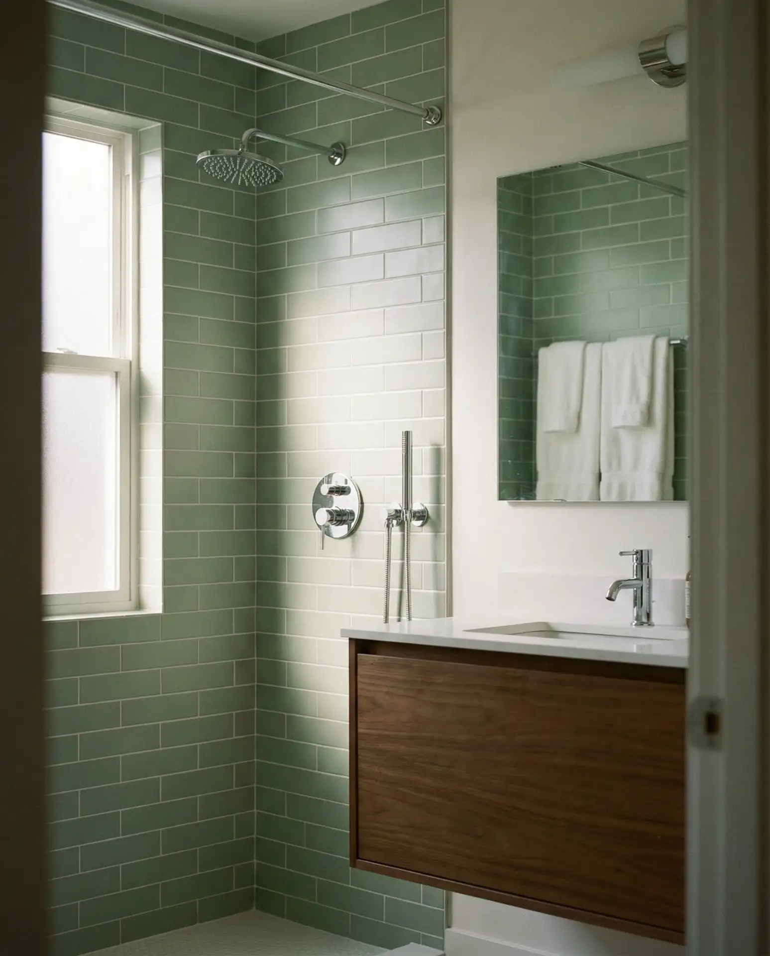 Sage Green Subway Tiles with White Grout 2