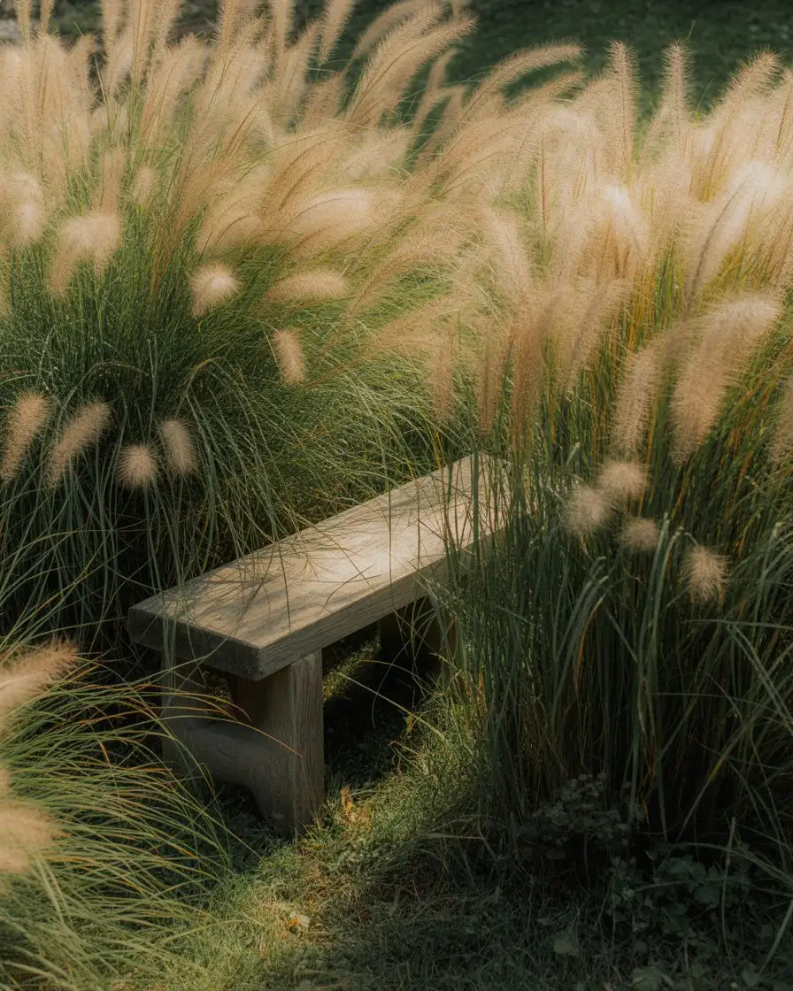 Secret Bench Behind Tall Ornamental Grasses 2