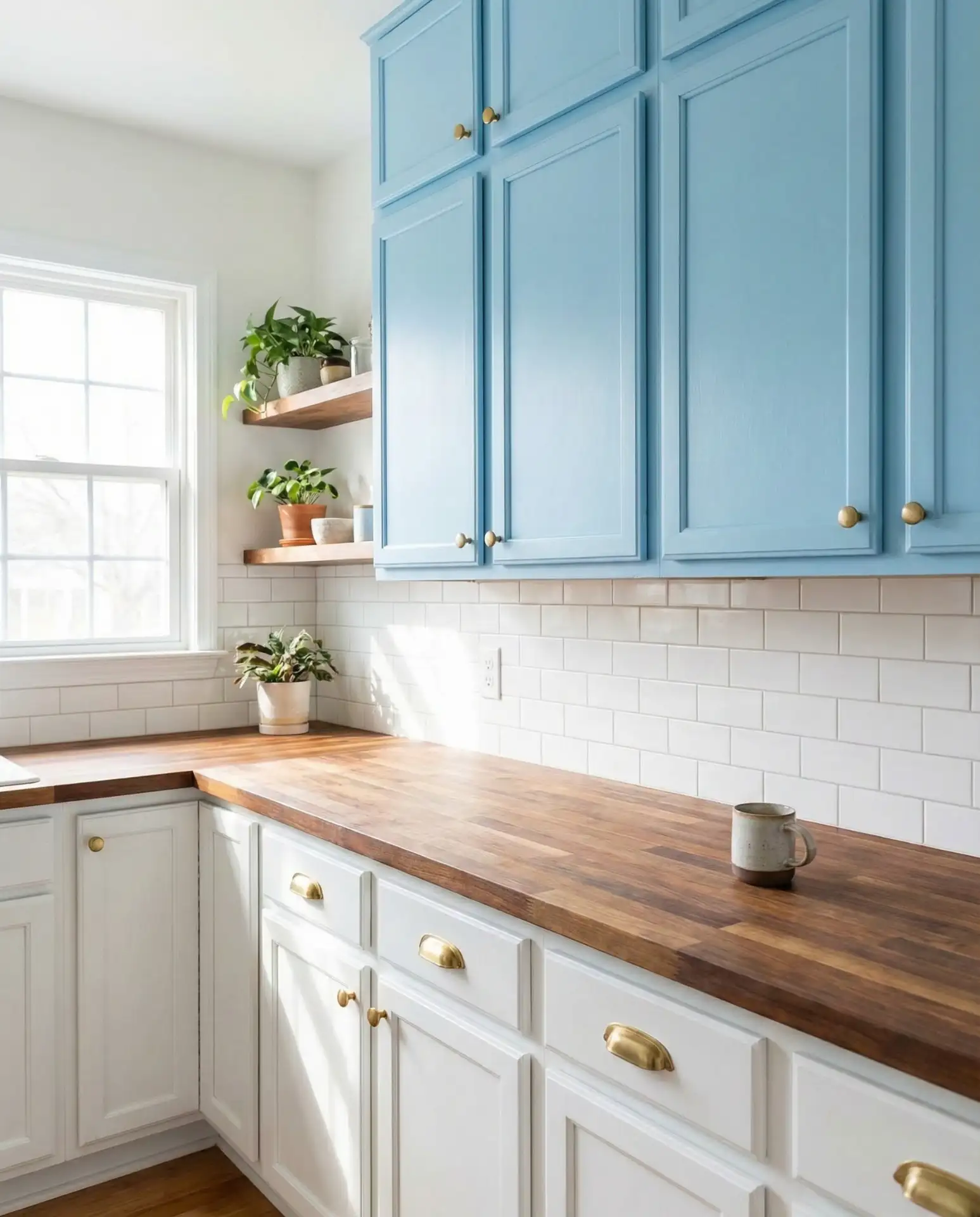 Sky Blue Upper Cabinets with White Lowers 1