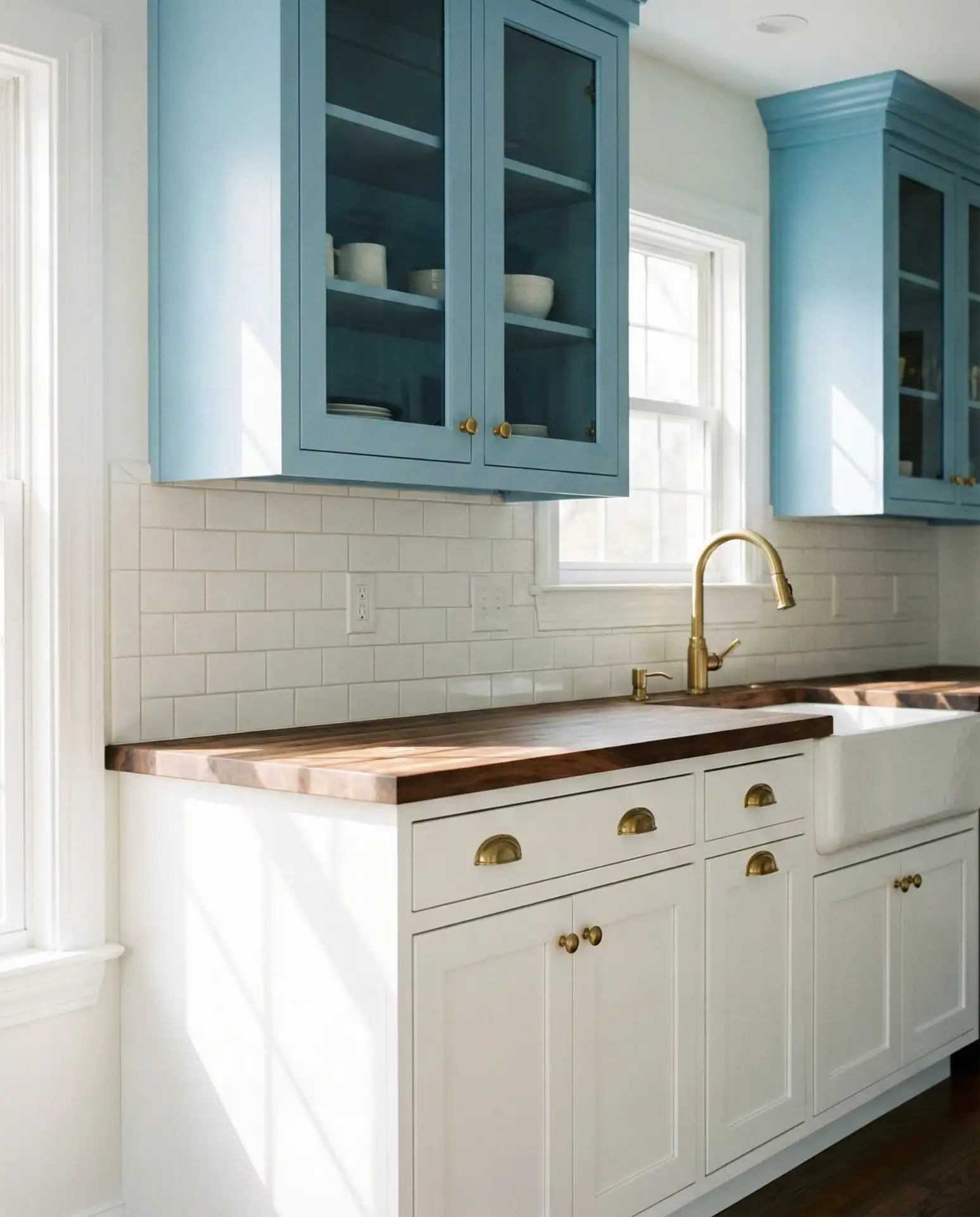 Sky Blue Upper Cabinets with White Lowers 2