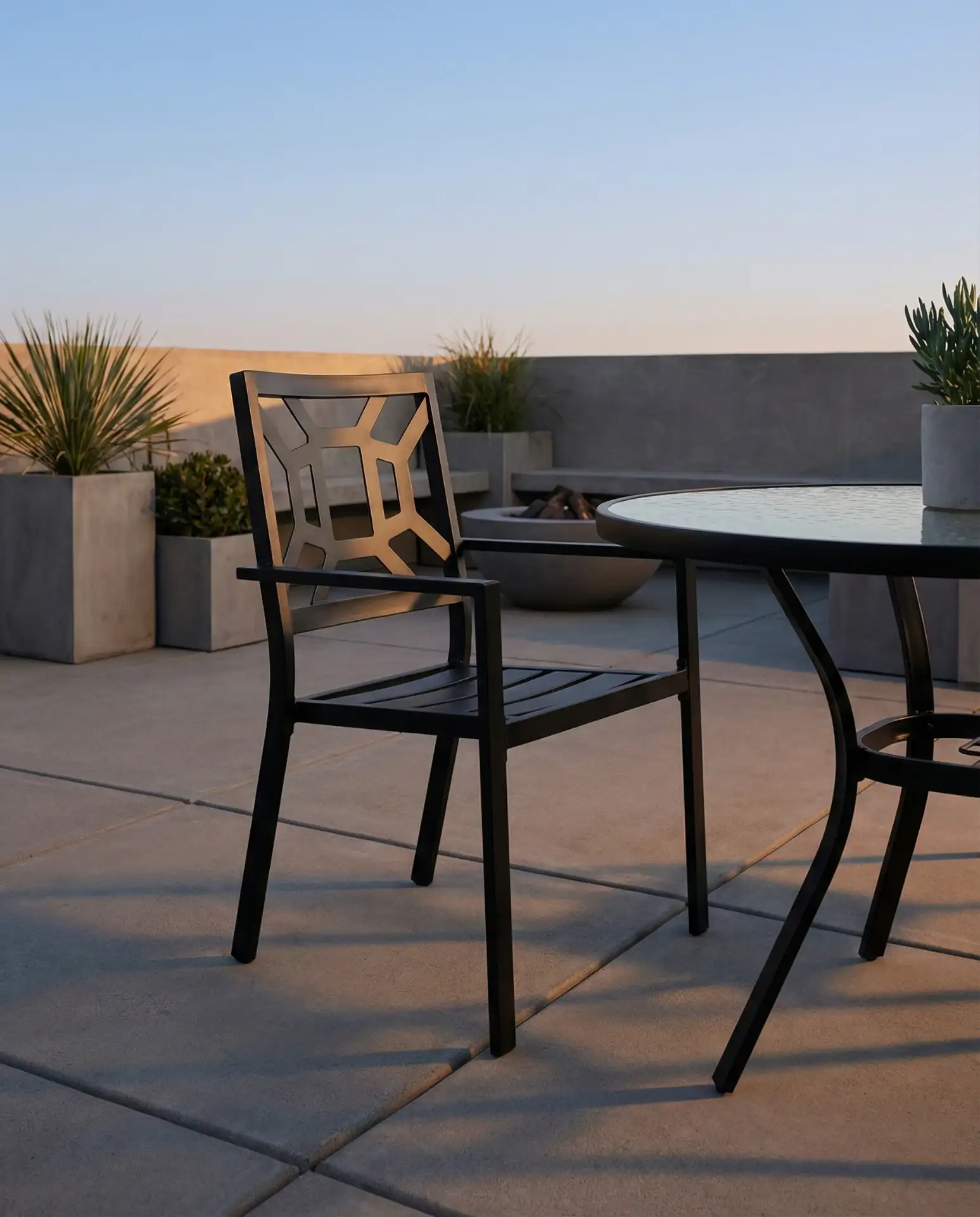 Sleek Aluminum Dining Chairs with Geometric Backs 1