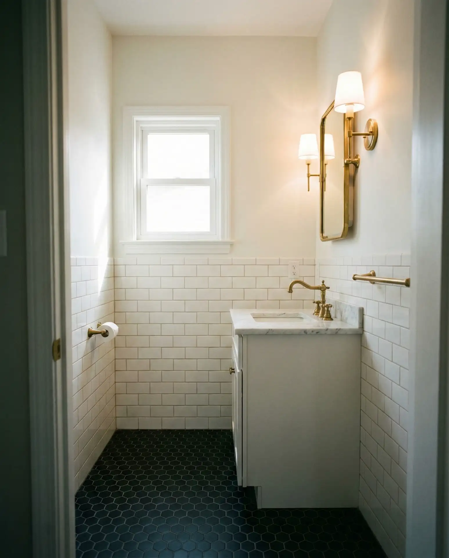 Small Black Hexagon Tile Accent Floors 1