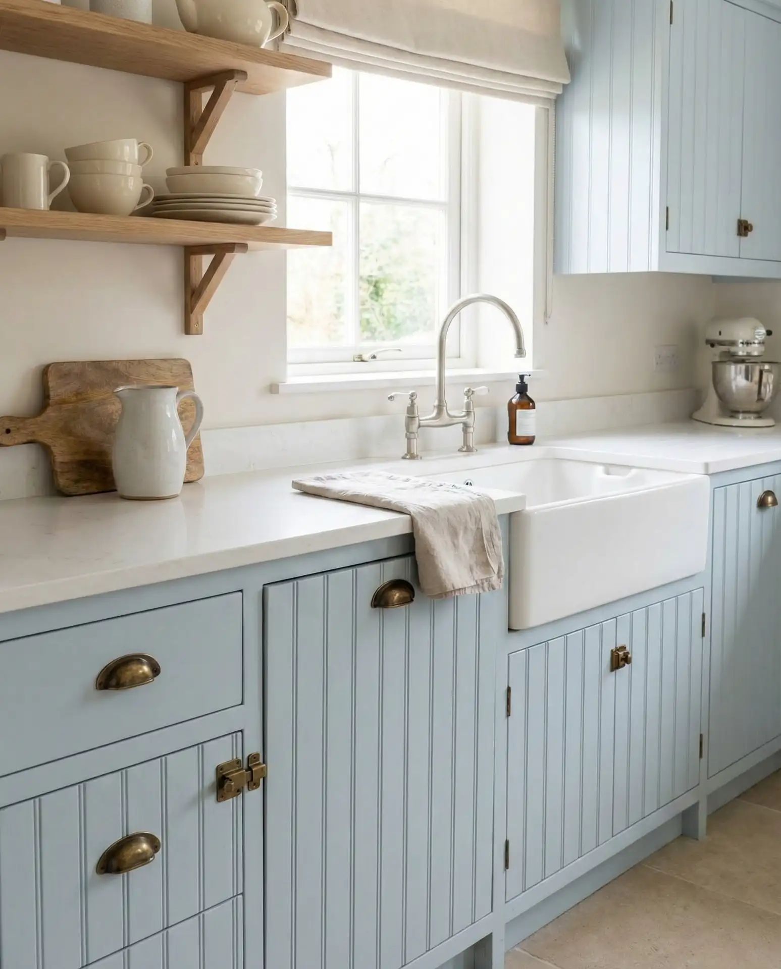 Soft Blue Beadboard Cabinets 2