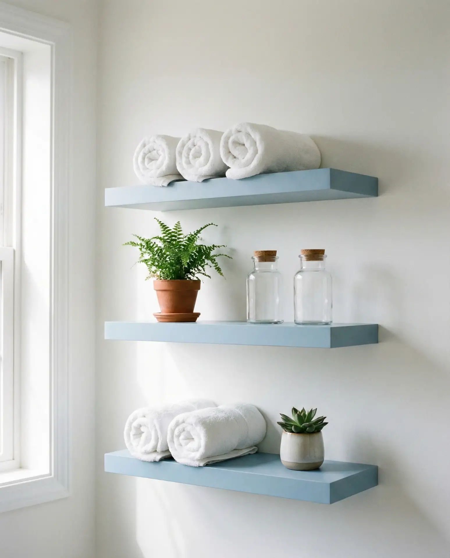 Soft Blue Floating Shelves 1