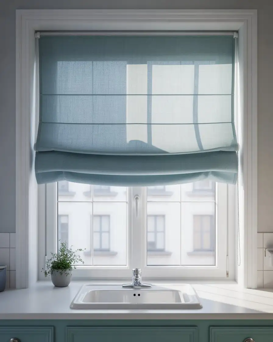 Soft Blue Linen Roman Shade 1