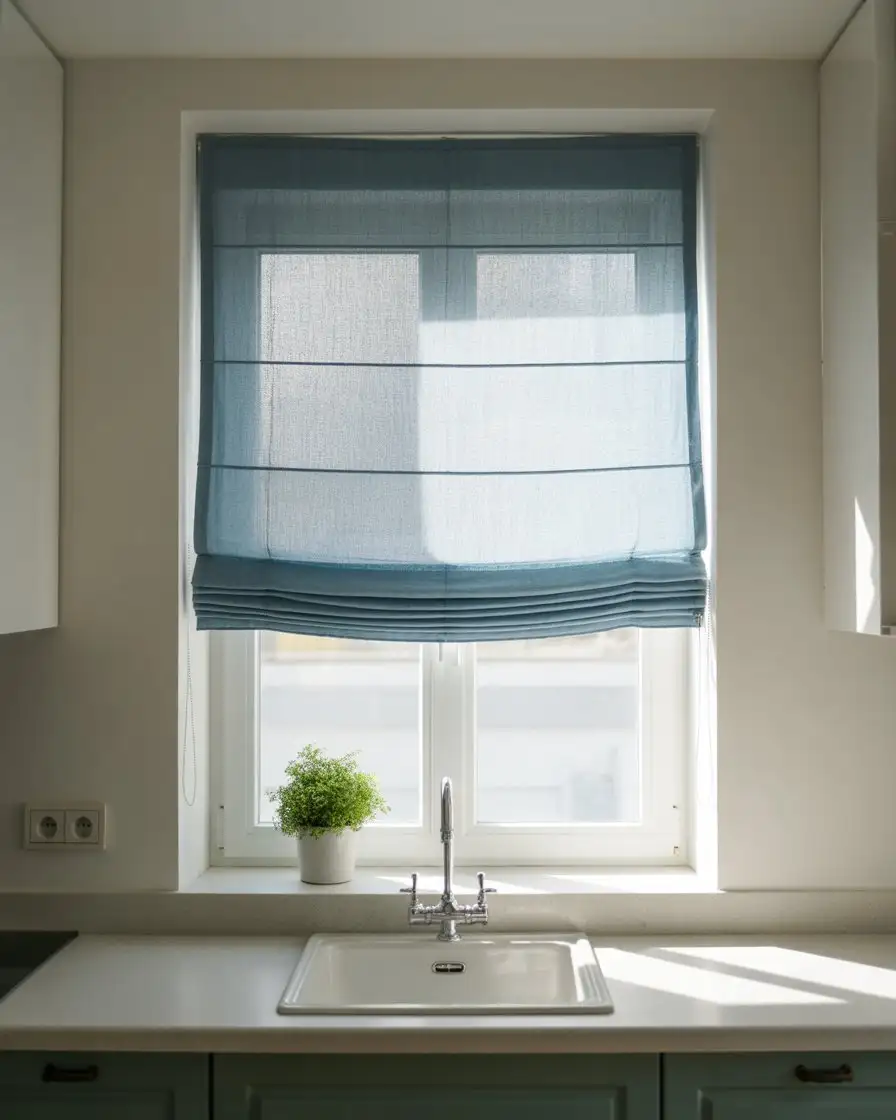 Soft Blue Linen Roman Shade 2