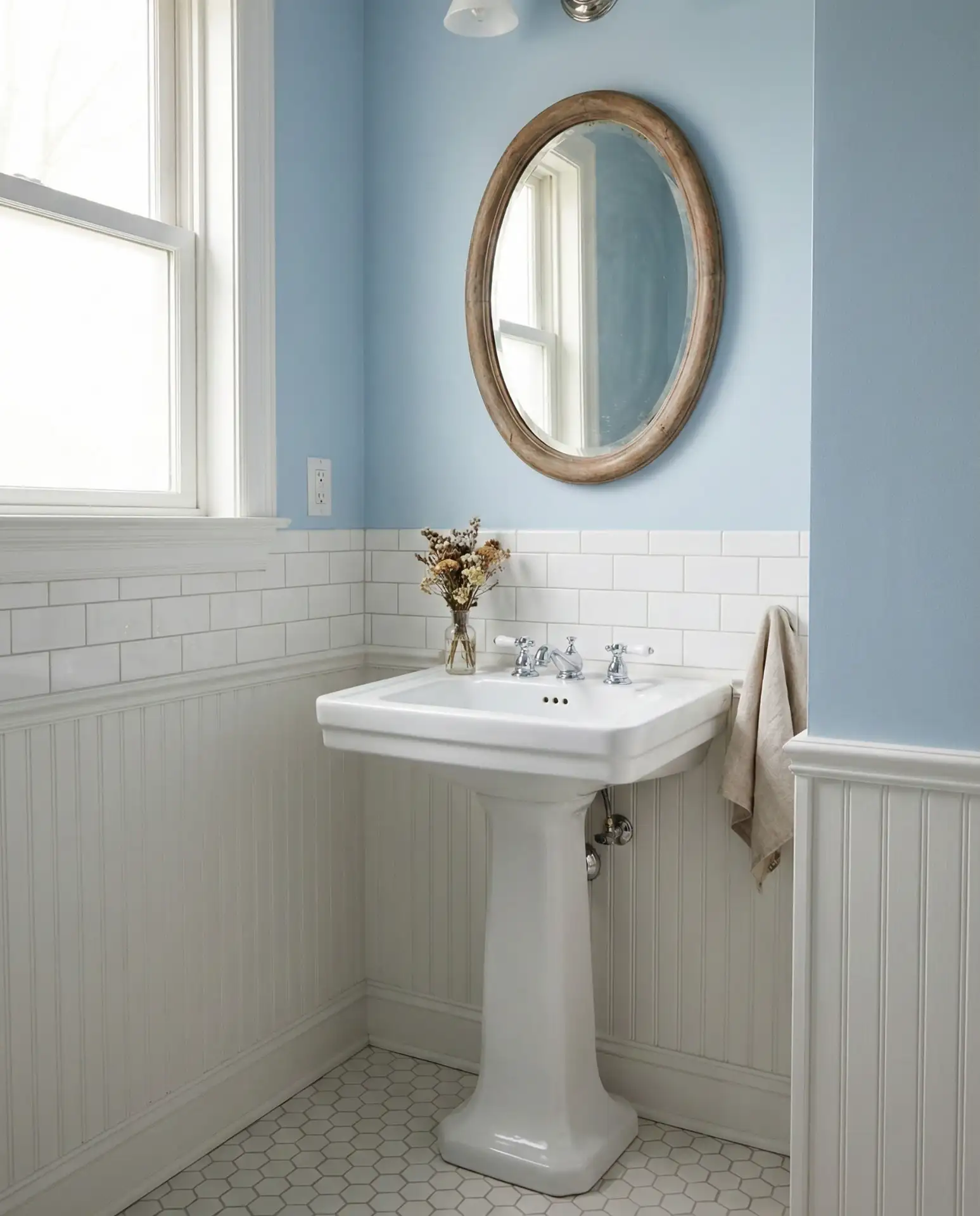 Soft Powder Blue Walls with White Trim 1