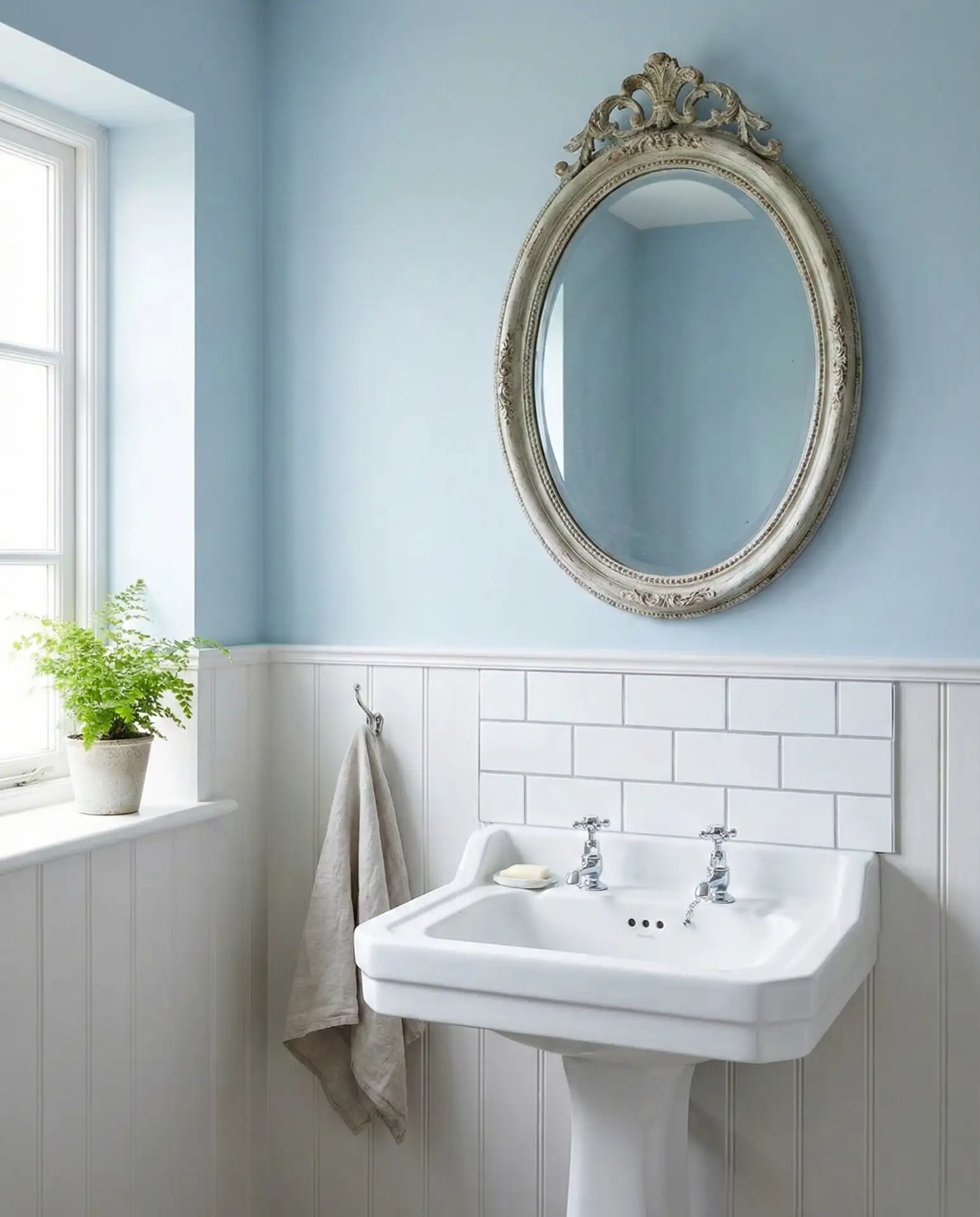 Soft Powder Blue Walls with White Trim 2