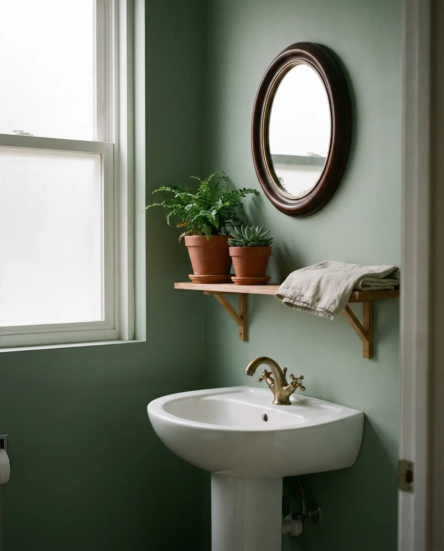 Soft Sage Green in a Small Bathroom 1