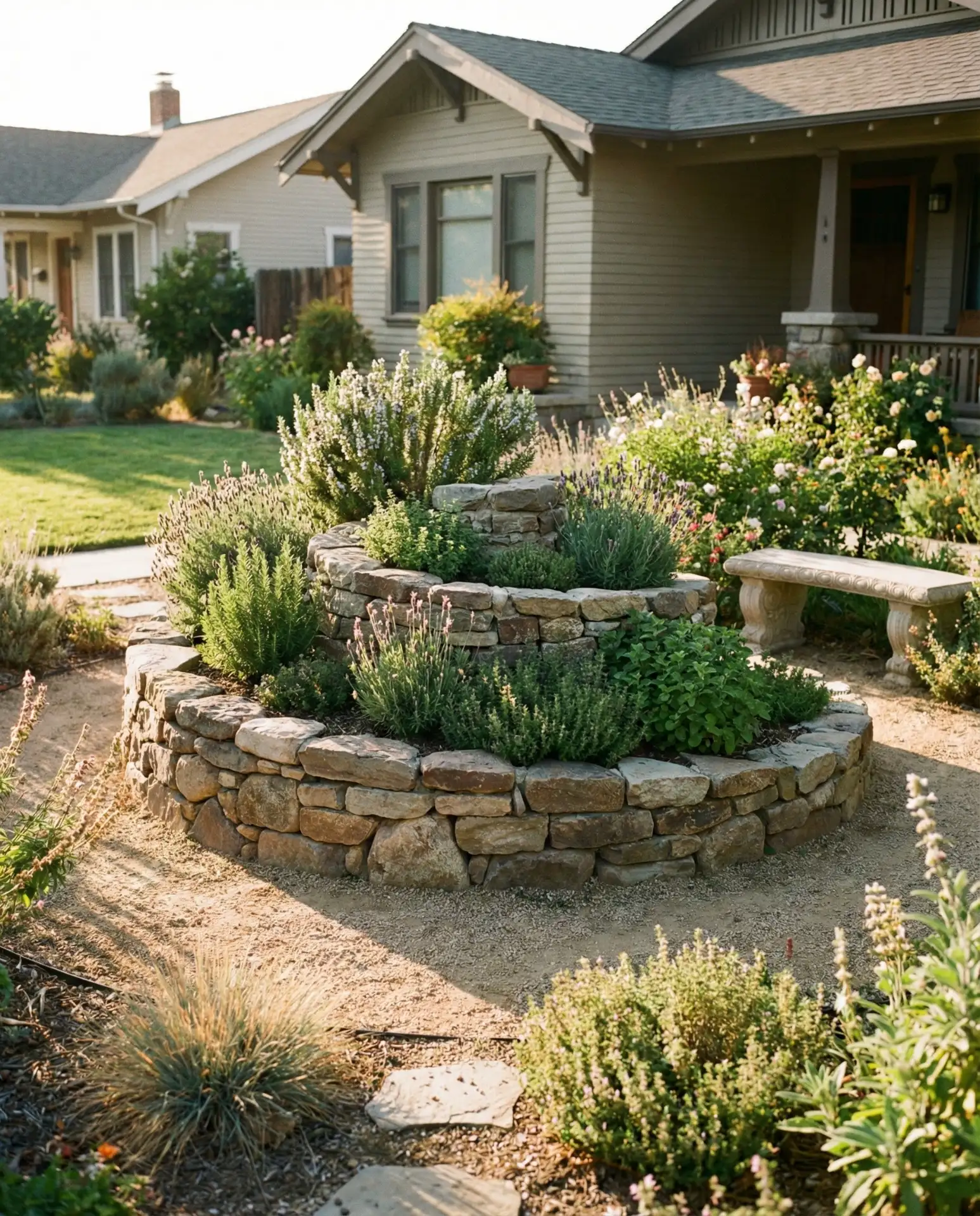 Spiral Herb Garden in a Raised Stone Bed 1