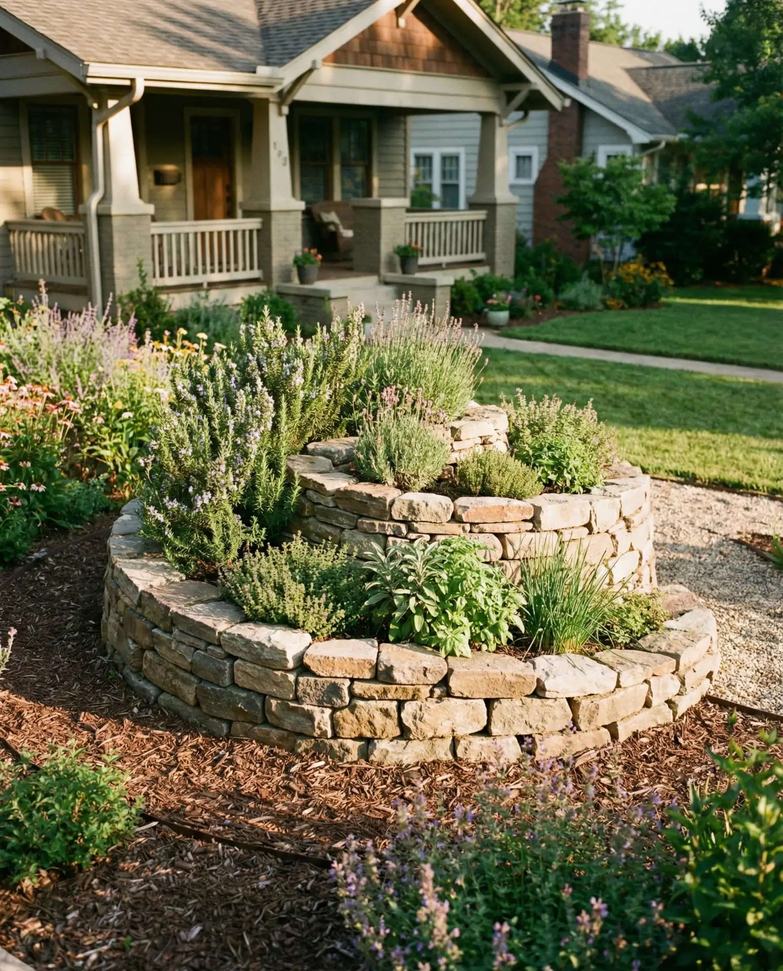 Spiral Herb Garden in a Raised Stone Bed 2