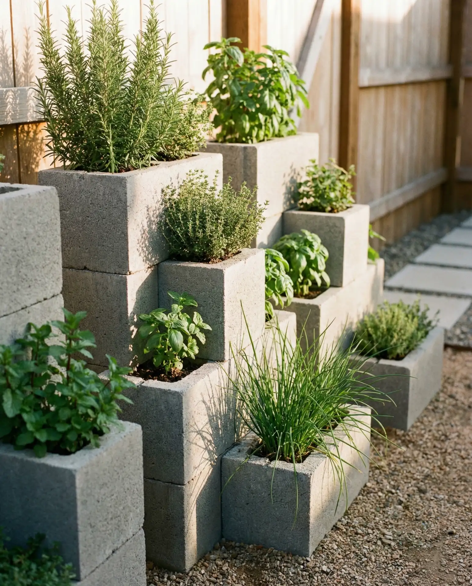 Stacked Cinder Block Herb Garden 1