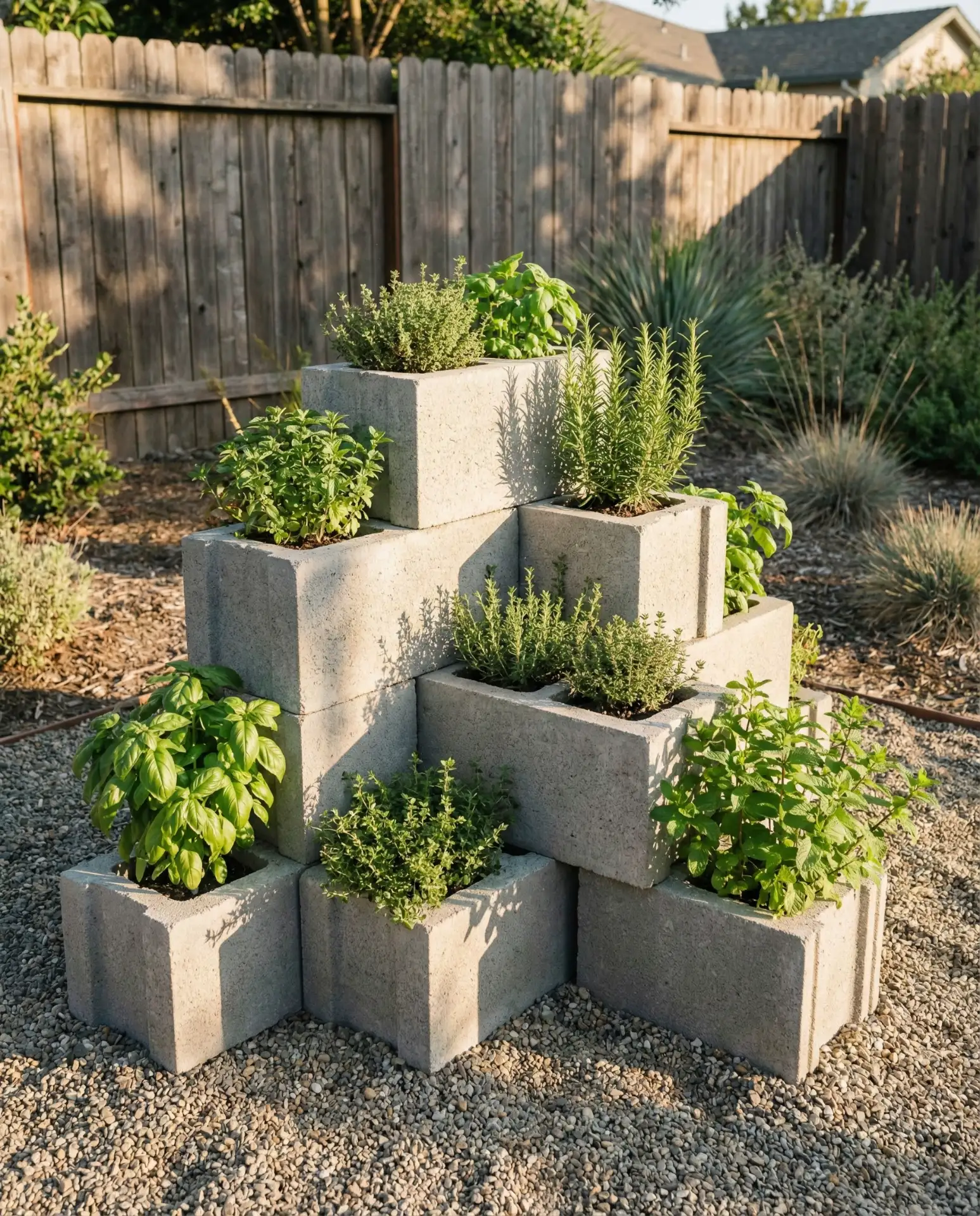 Stacked Cinder Block Herb Garden 2