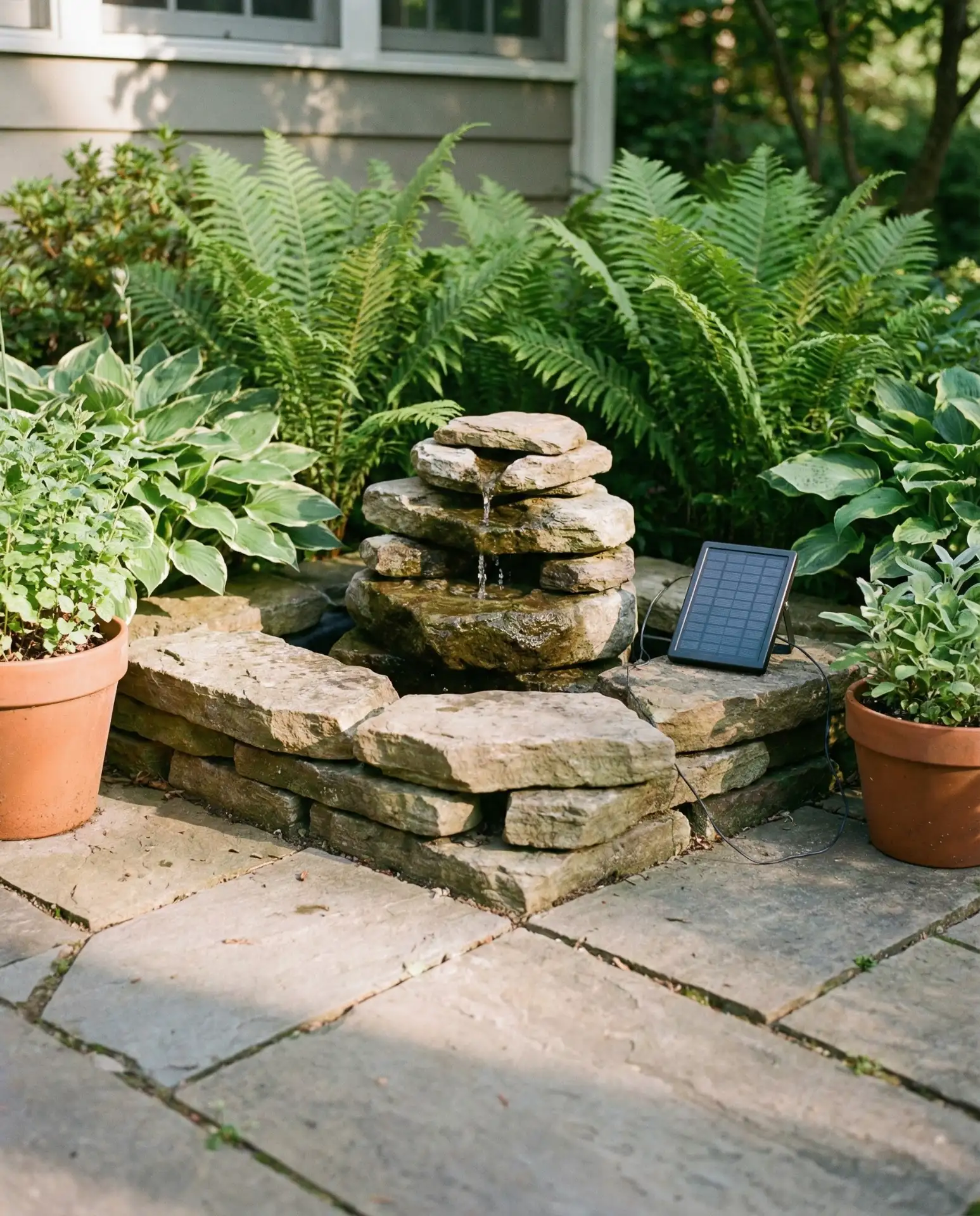 Stacked Stone Water Feature with Solar Pump 1