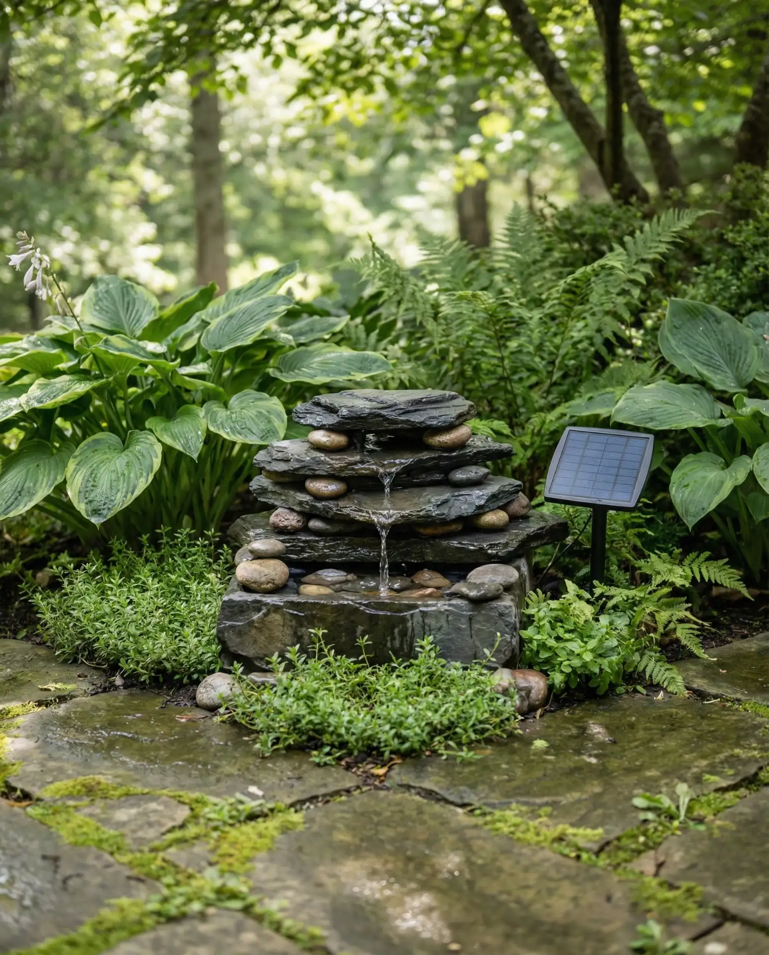 Stacked Stone Water Feature with Solar Pump 2