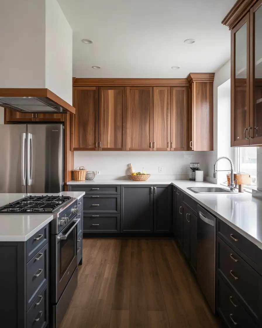 Stained Wood and Black Two-Tone Kitchen 2