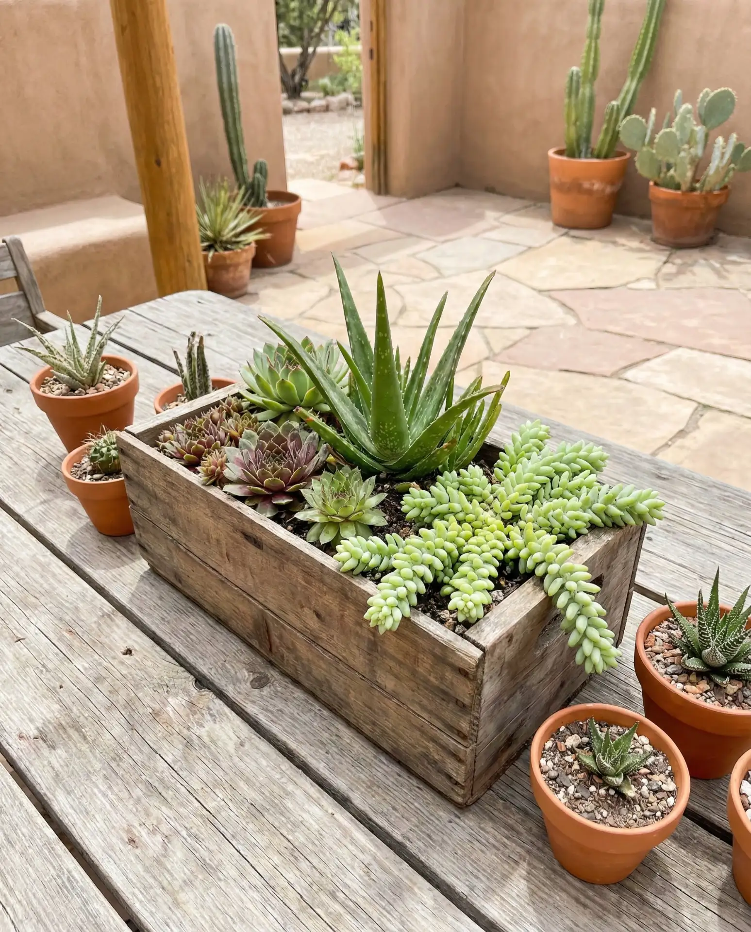 Succulent Arrangement in Wooden Crate