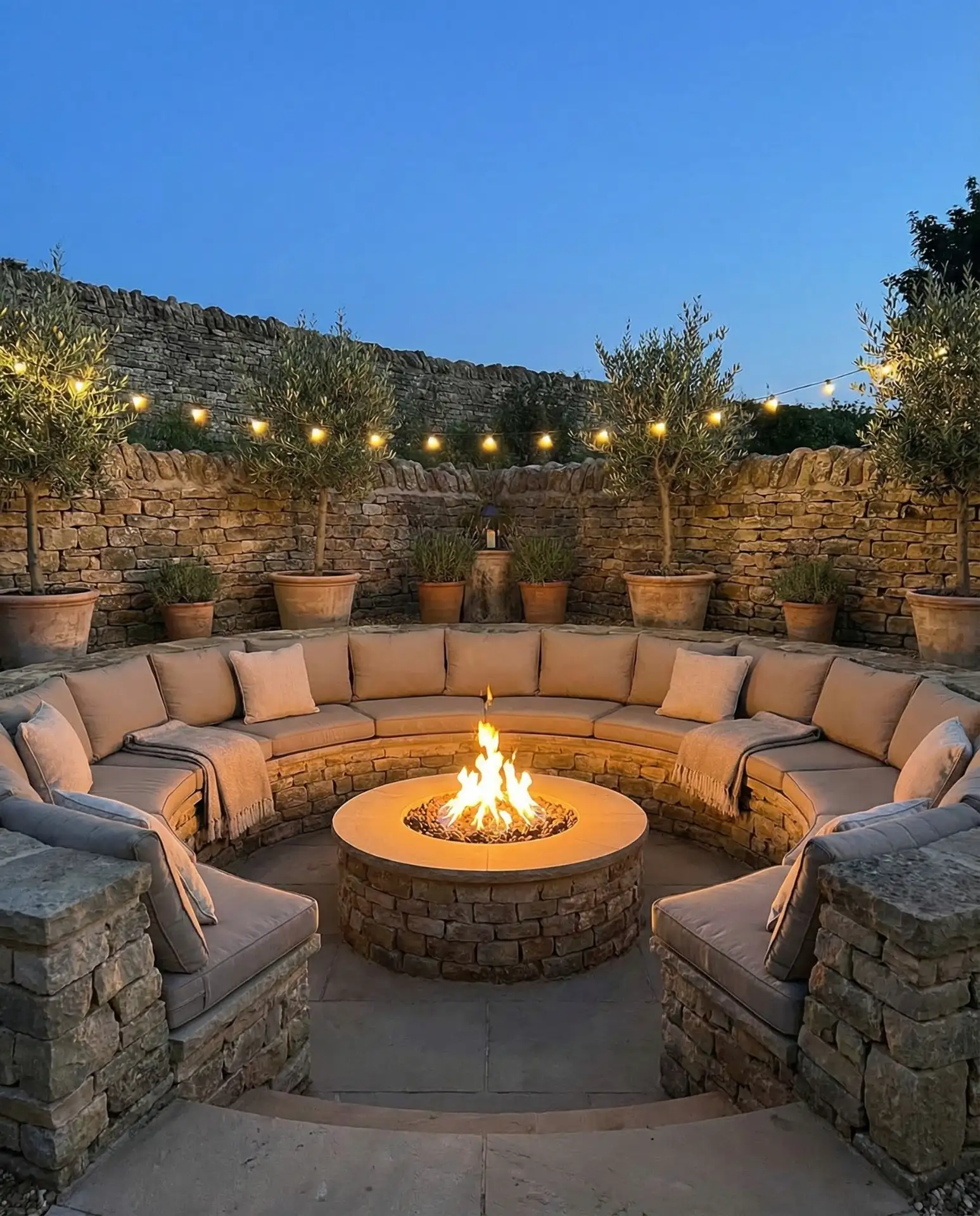Sunken Fire Pit Lounge with Cushioned Seating