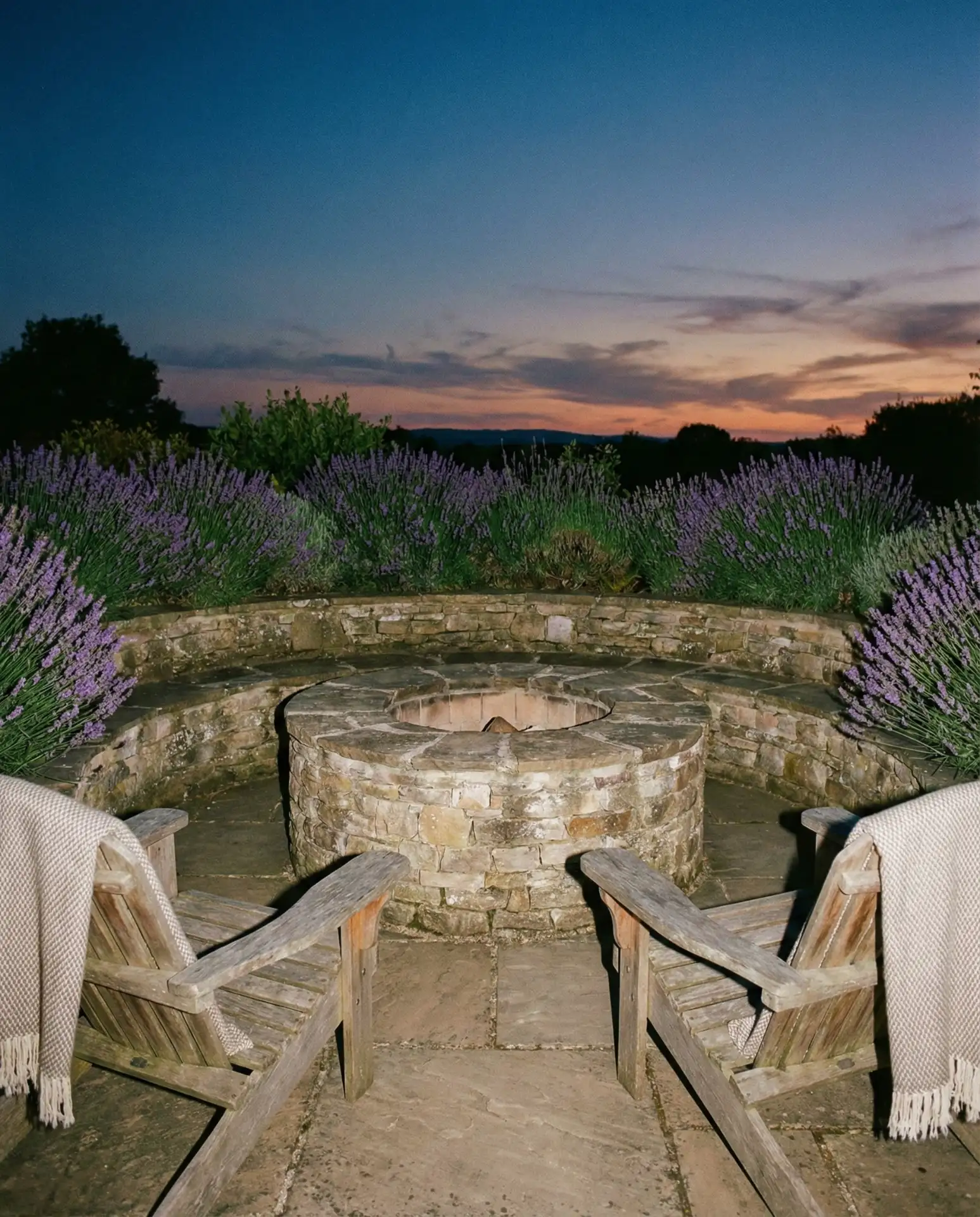 Sunken Fire Pit Surrounded by Lavender 1