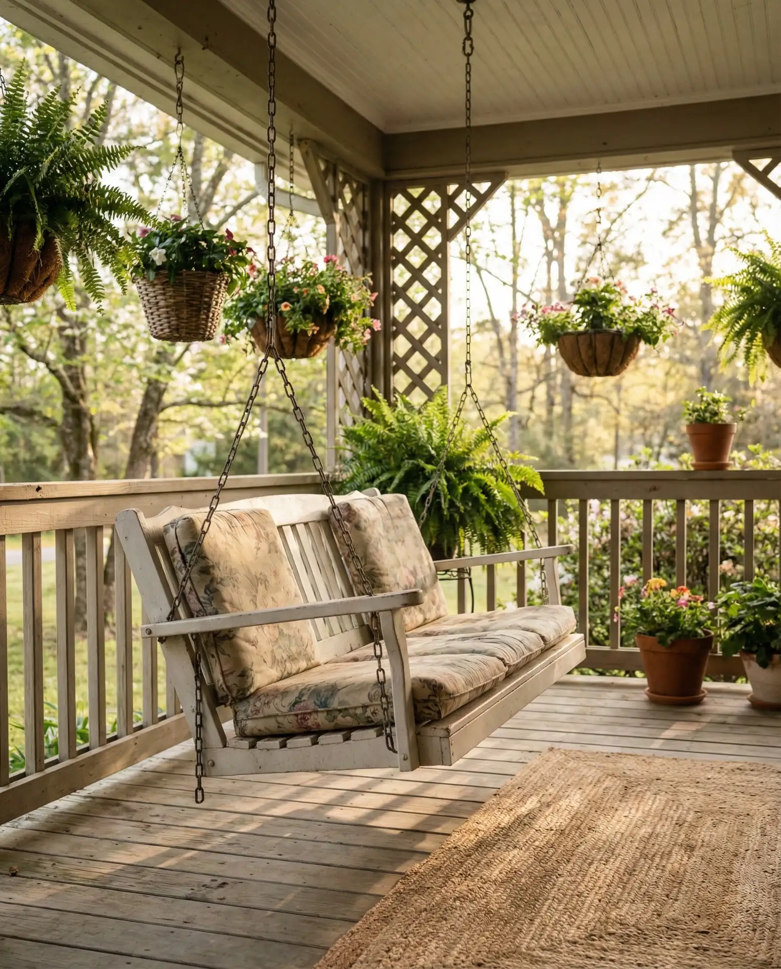 Swing Bench with Floral Cushion Covers 2