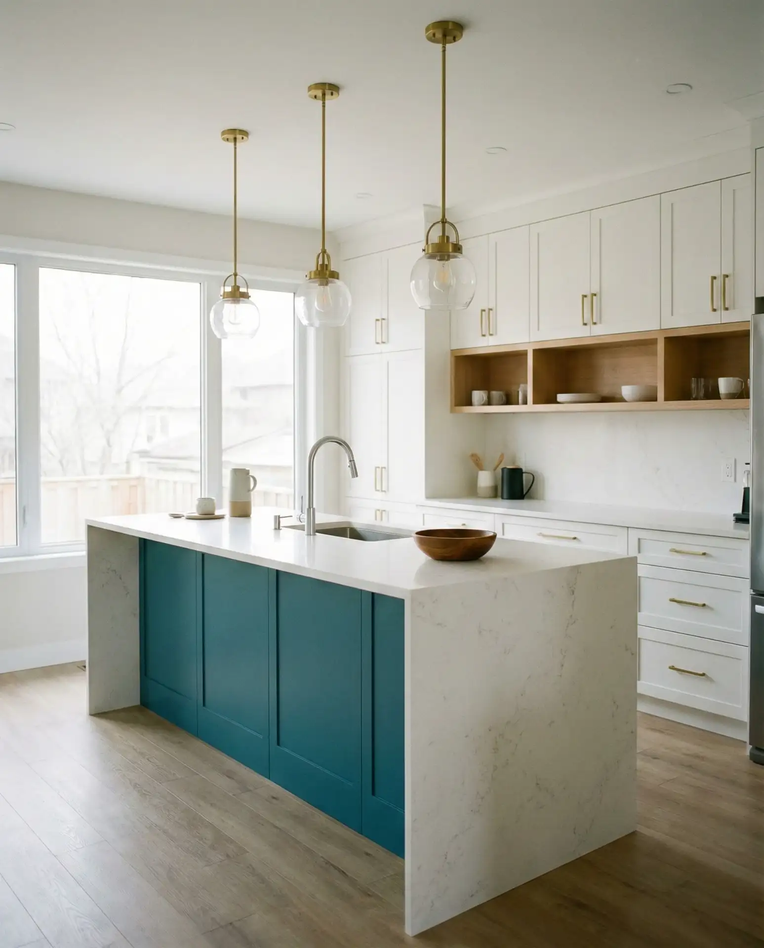 Teal-Blue Island with Waterfall Edge 2