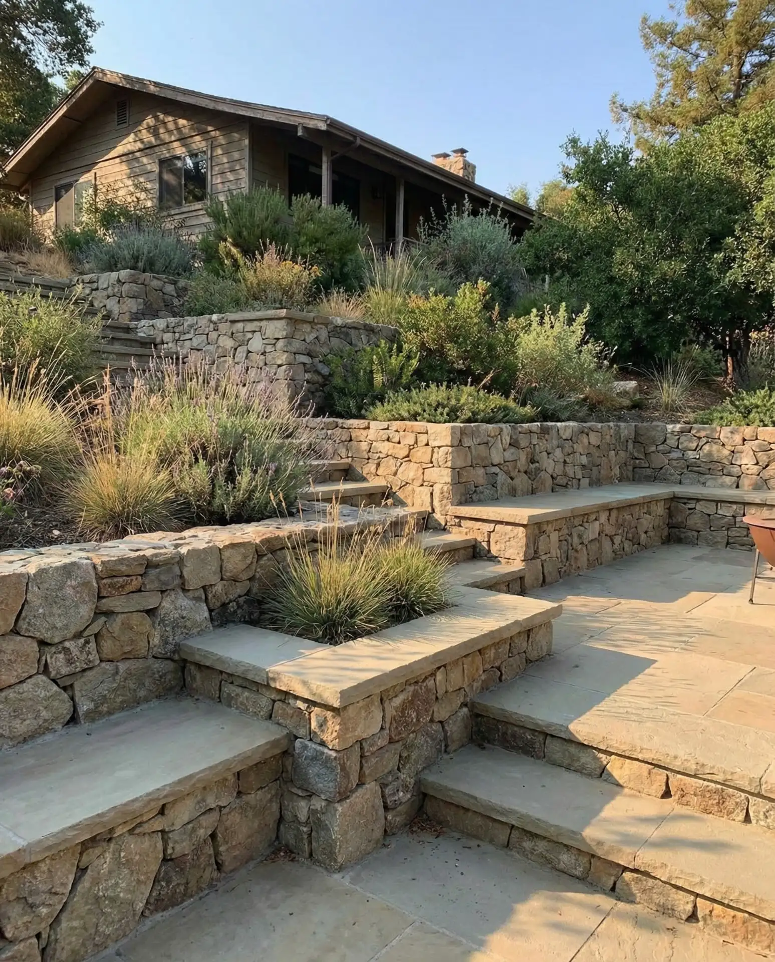 Tiered Retaining Walls with Integrated Seating 1