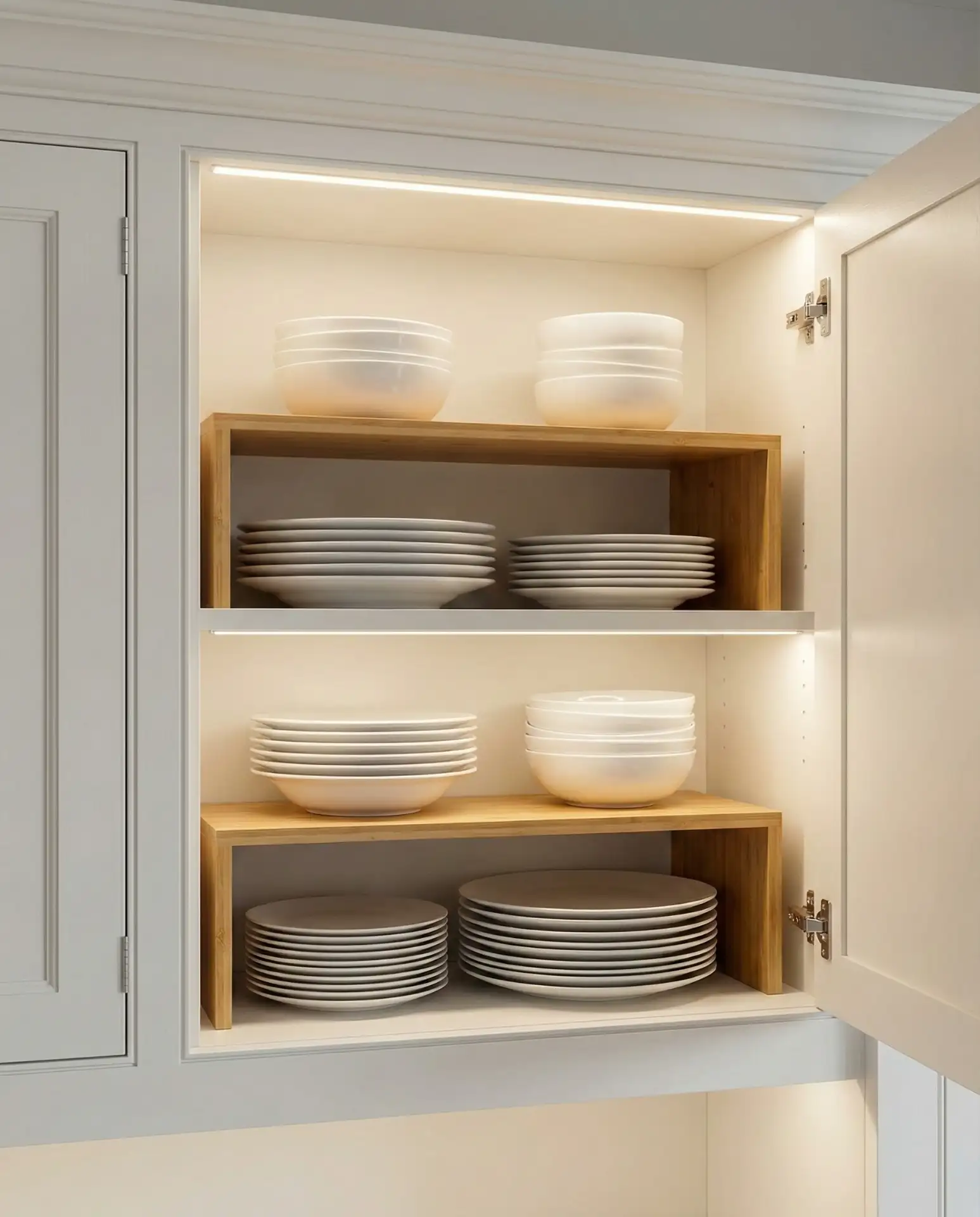 Tiered Shelf Risers for Plates and Bowls 2