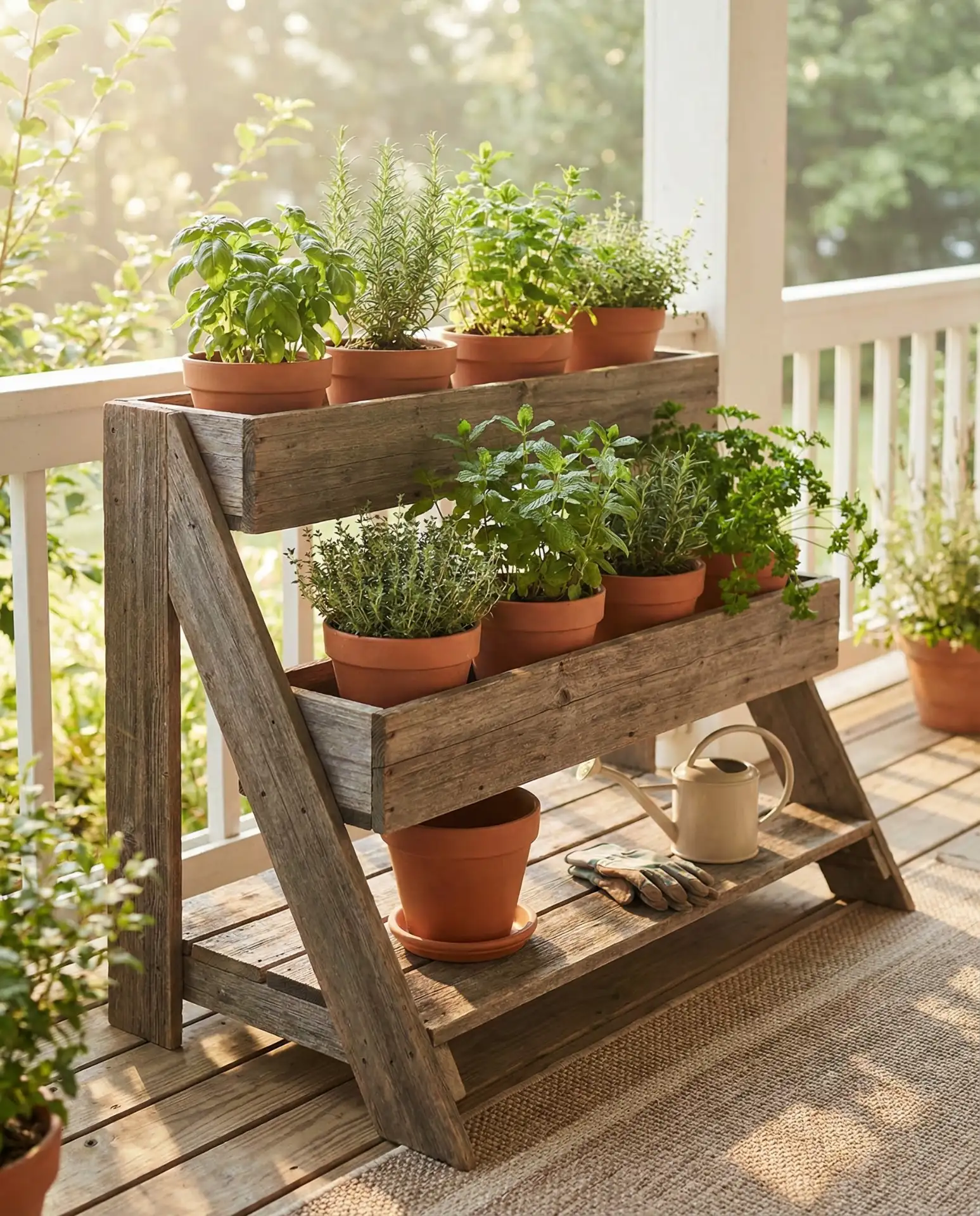Tiered Wooden Planter Stand for the Porch 1