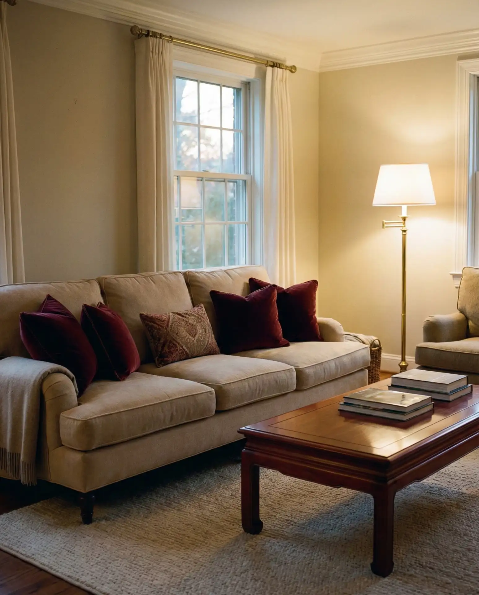 Traditional Living Room with Warm Wood and Layered Lighting 1